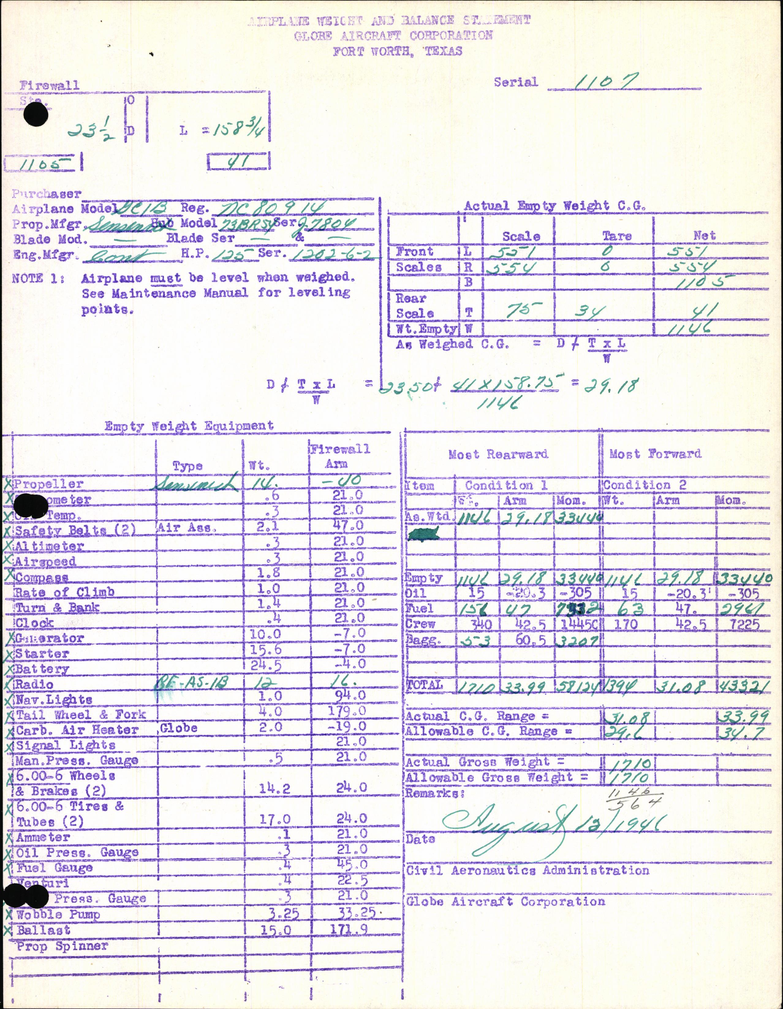 Sample page 5 from AirCorps Library document: Technical Information for Serial Number 1107