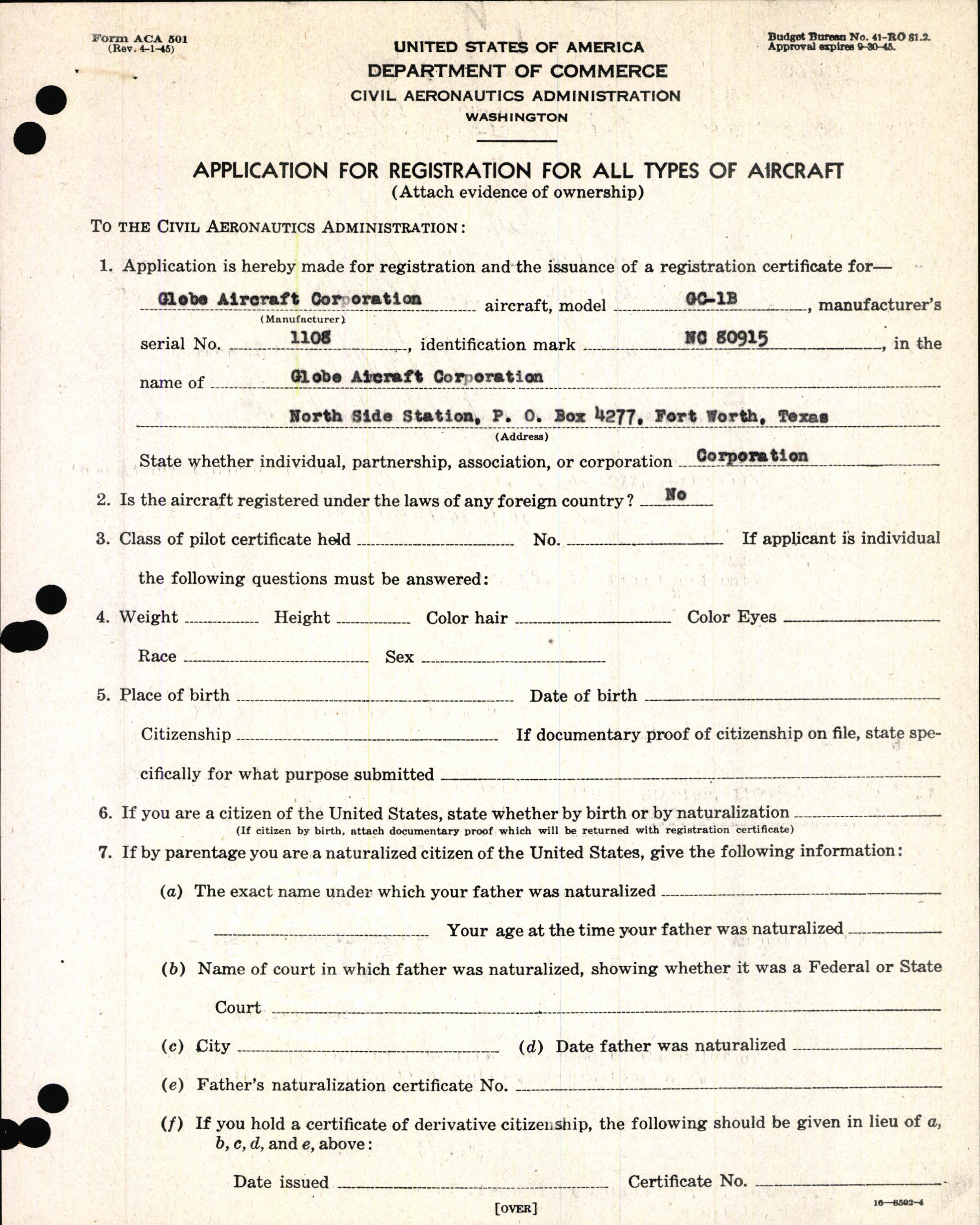 Sample page 3 from AirCorps Library document: Technical Information for Serial Number 1108