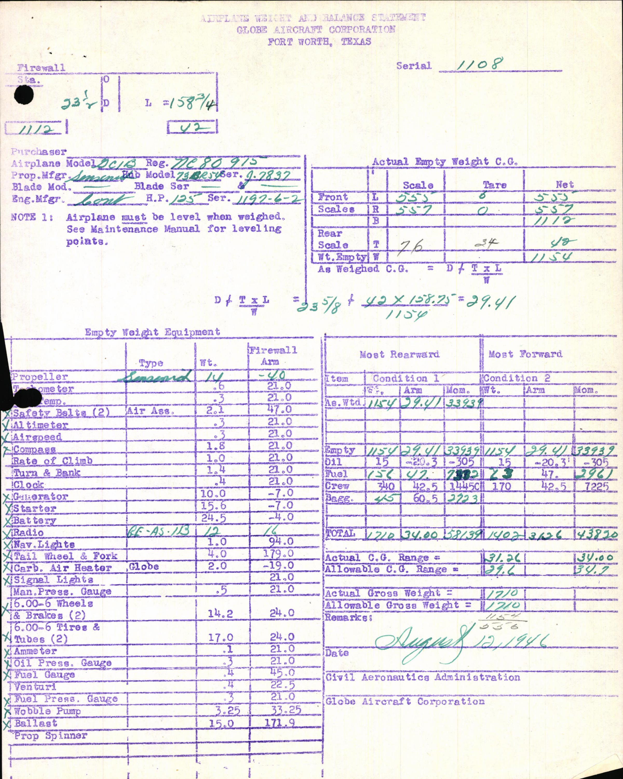 Sample page 7 from AirCorps Library document: Technical Information for Serial Number 1108