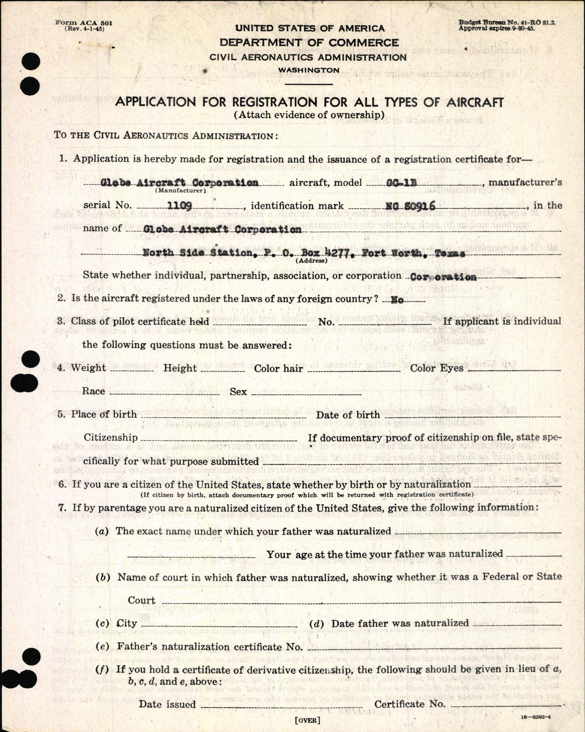 Sample page 3 from AirCorps Library document: Technical Information for Serial Number 1109