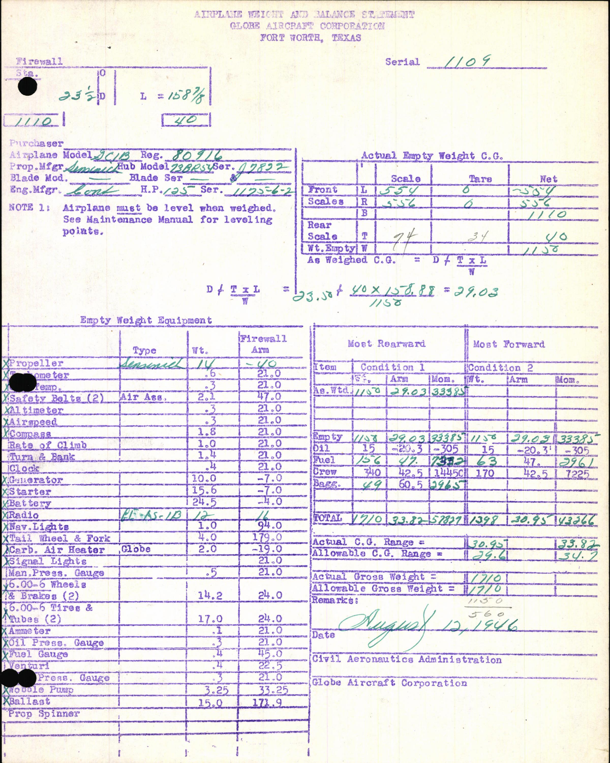 Sample page 5 from AirCorps Library document: Technical Information for Serial Number 1109