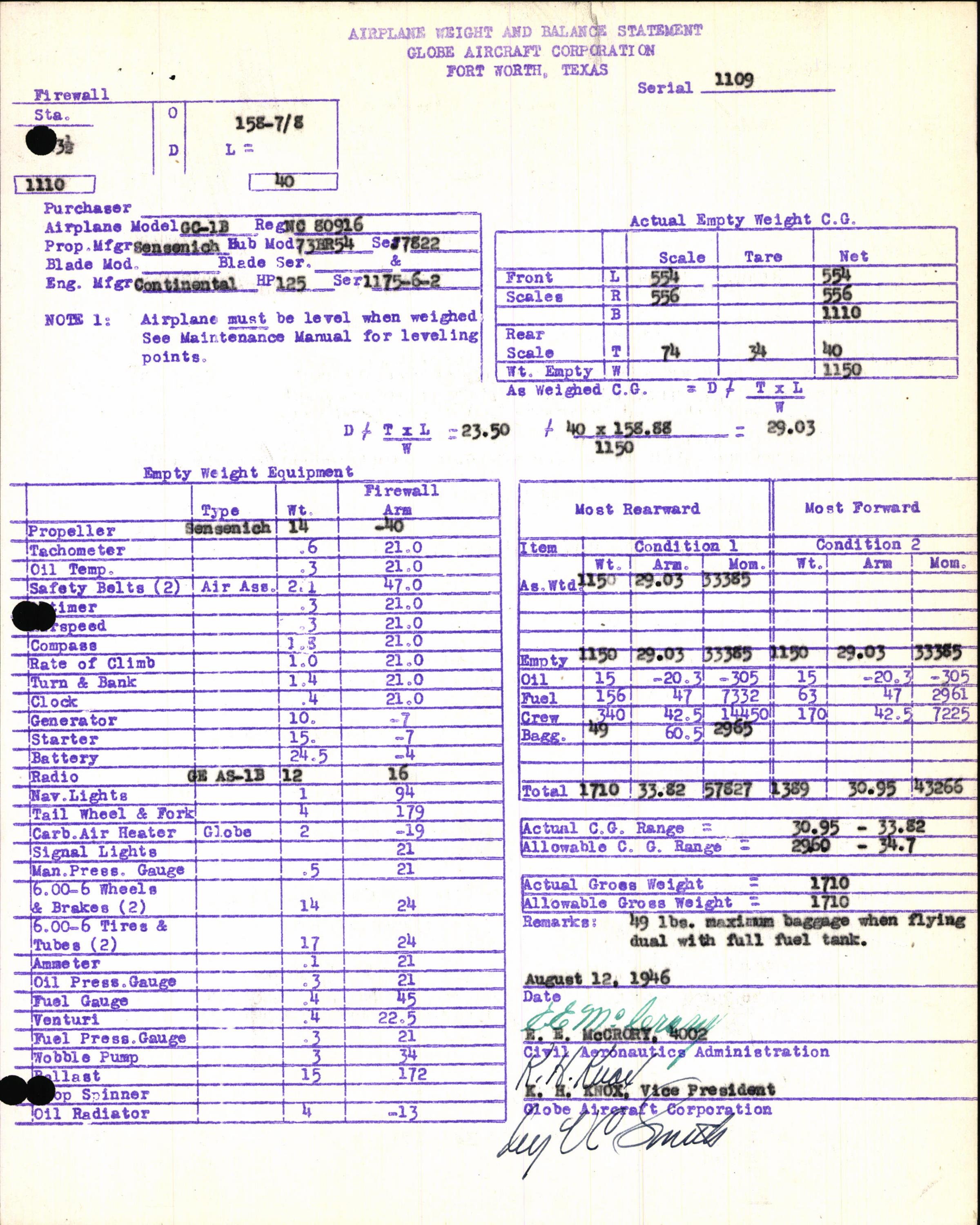 Sample page 7 from AirCorps Library document: Technical Information for Serial Number 1109
