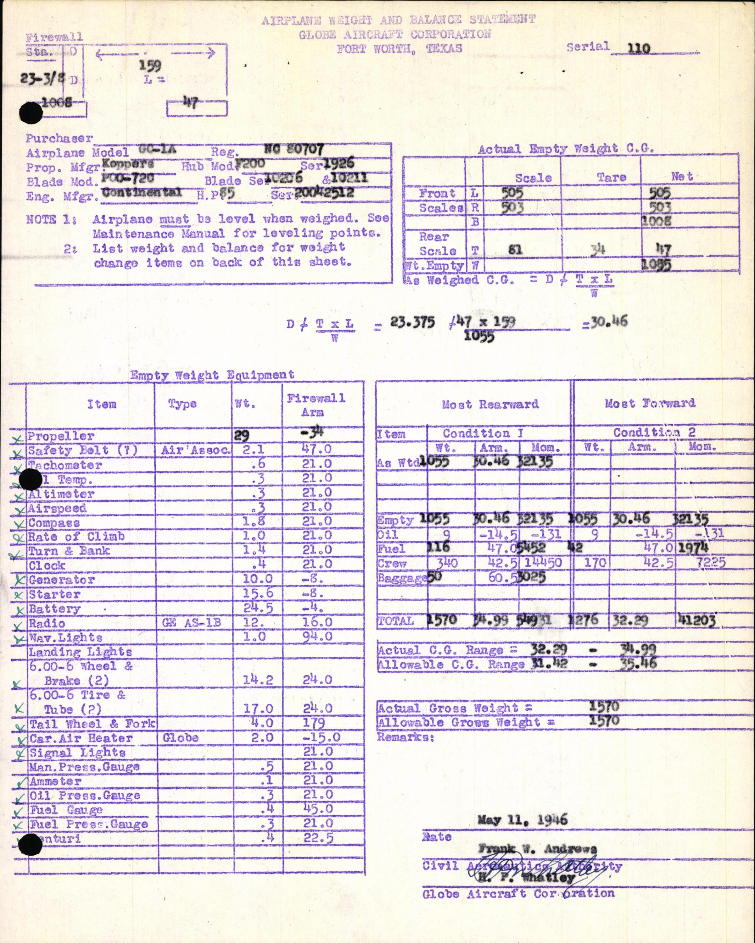 Sample page 11 from AirCorps Library document: Technical Information for Serial Number 110