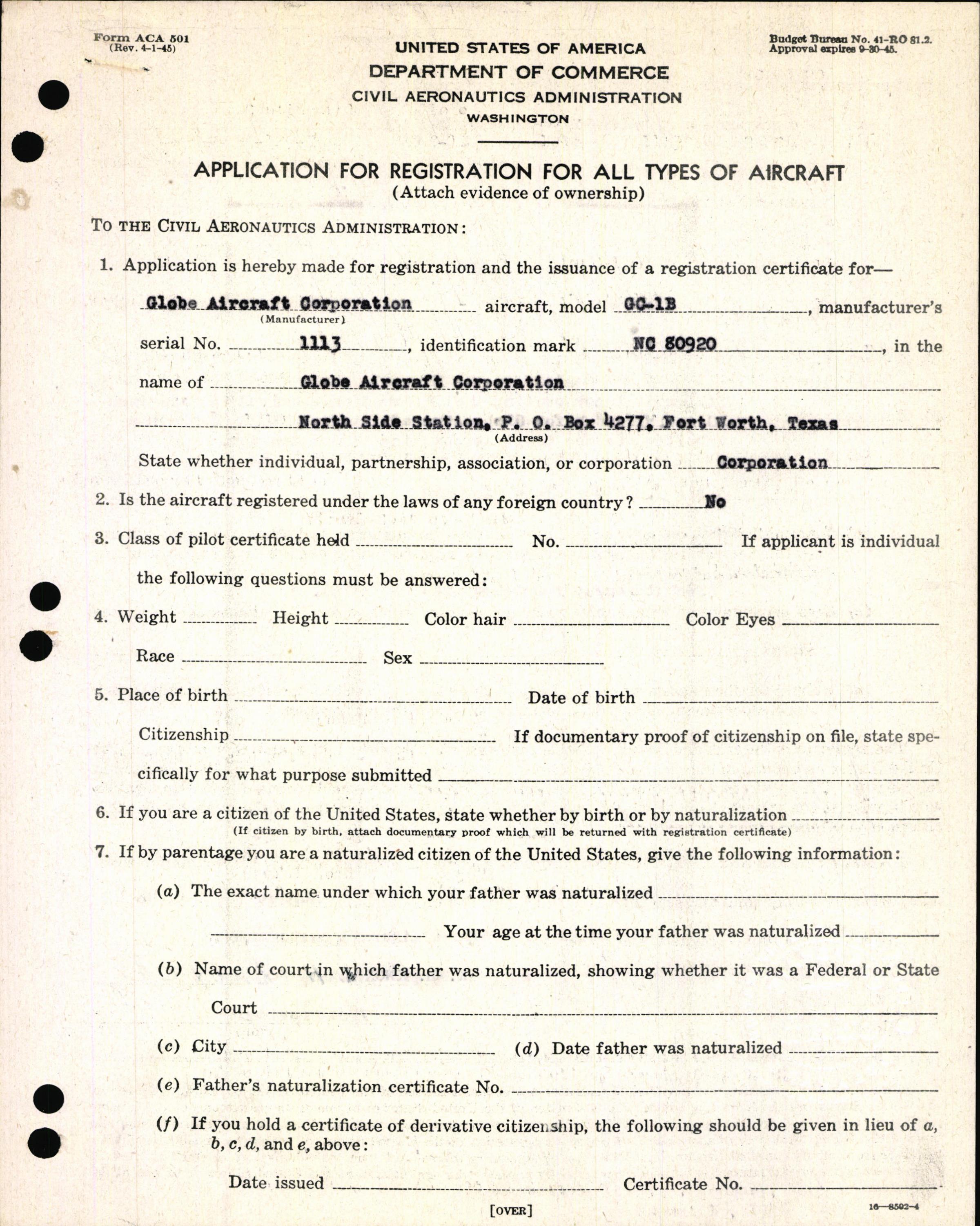 Sample page 3 from AirCorps Library document: Technical Information for Serial Number 1113