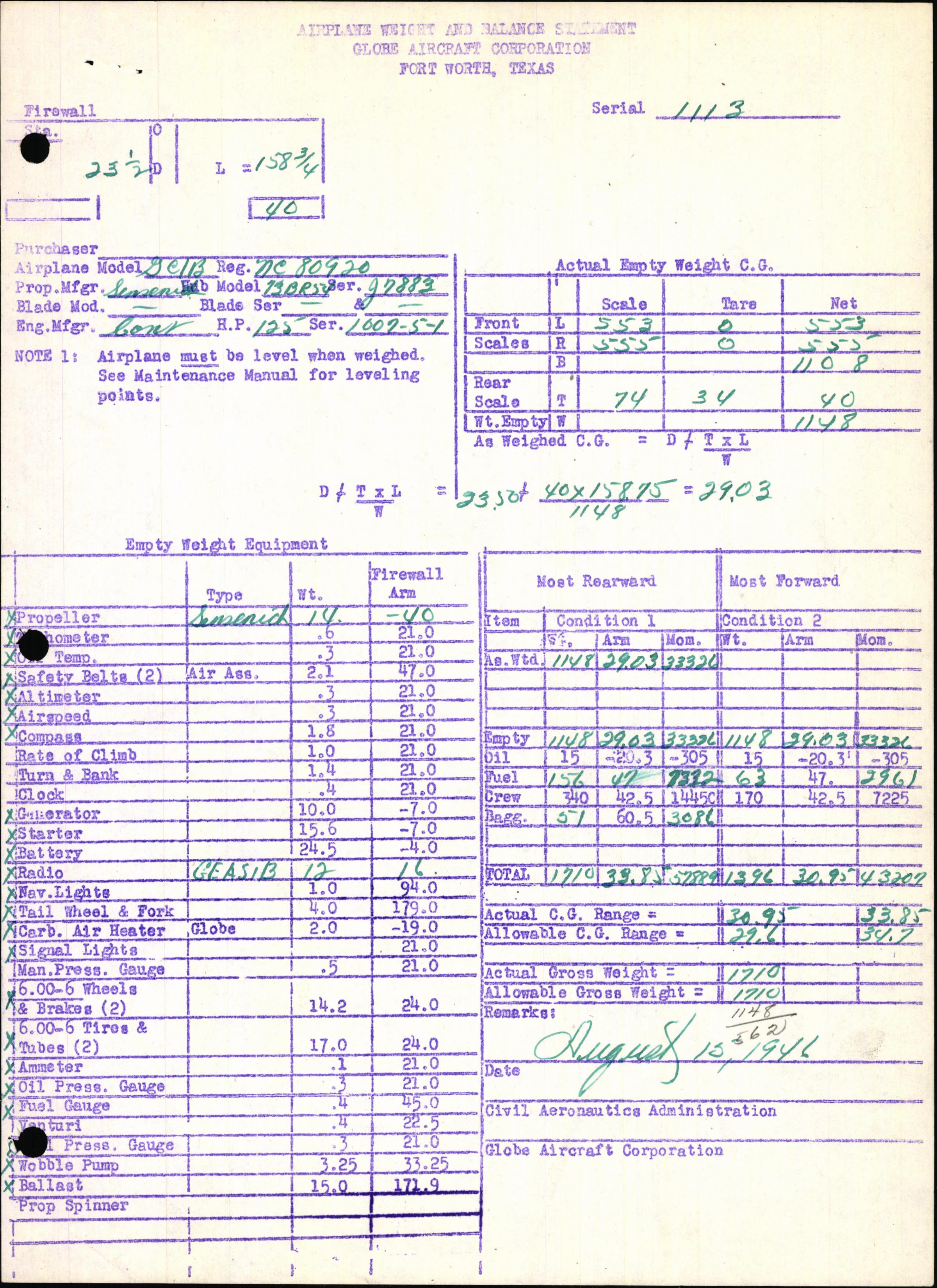 Sample page 7 from AirCorps Library document: Technical Information for Serial Number 1113