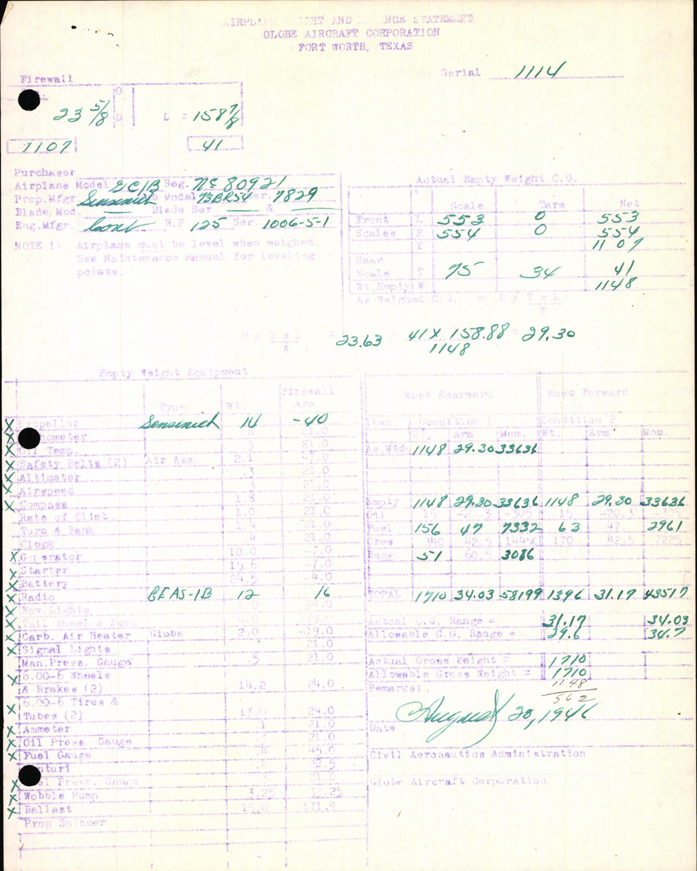 Sample page 5 from AirCorps Library document: Technical Information for Serial Number 1114