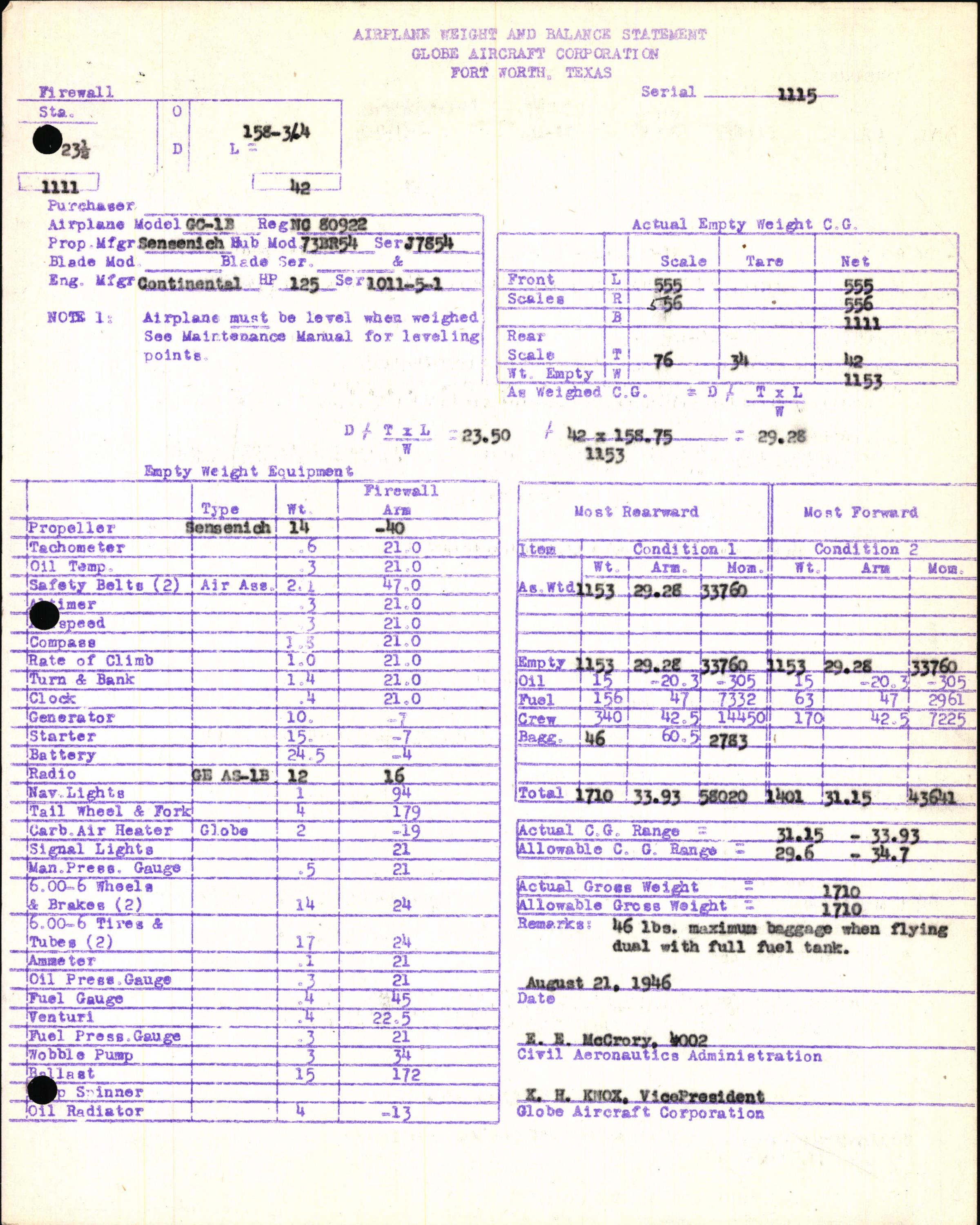 Sample page 5 from AirCorps Library document: Technical Information for Serial Number 1115