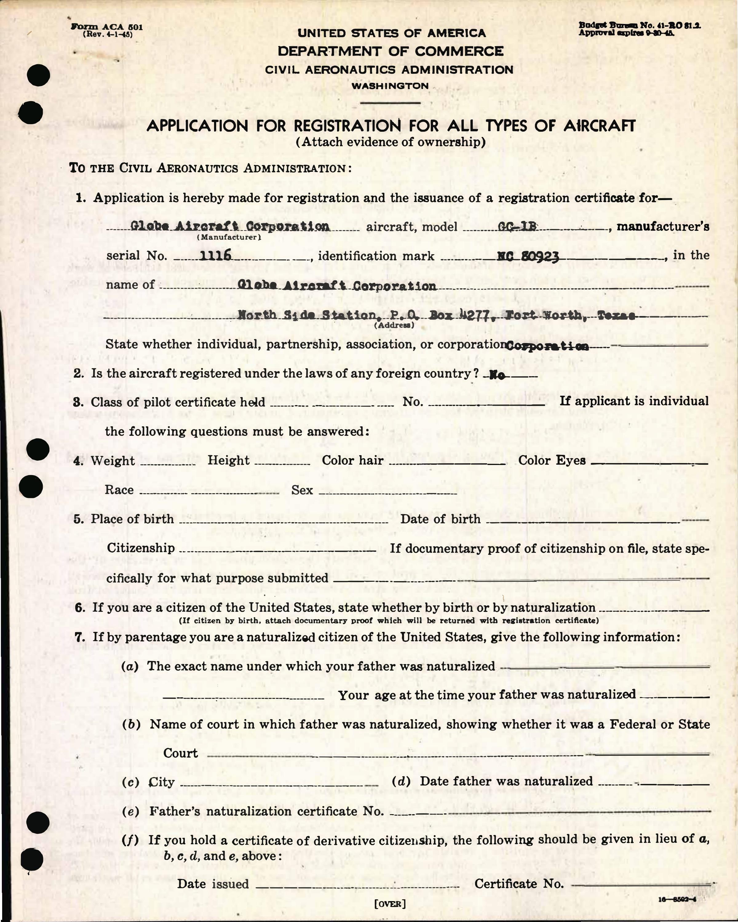 Sample page 3 from AirCorps Library document: Technical Information for Serial Number 1116