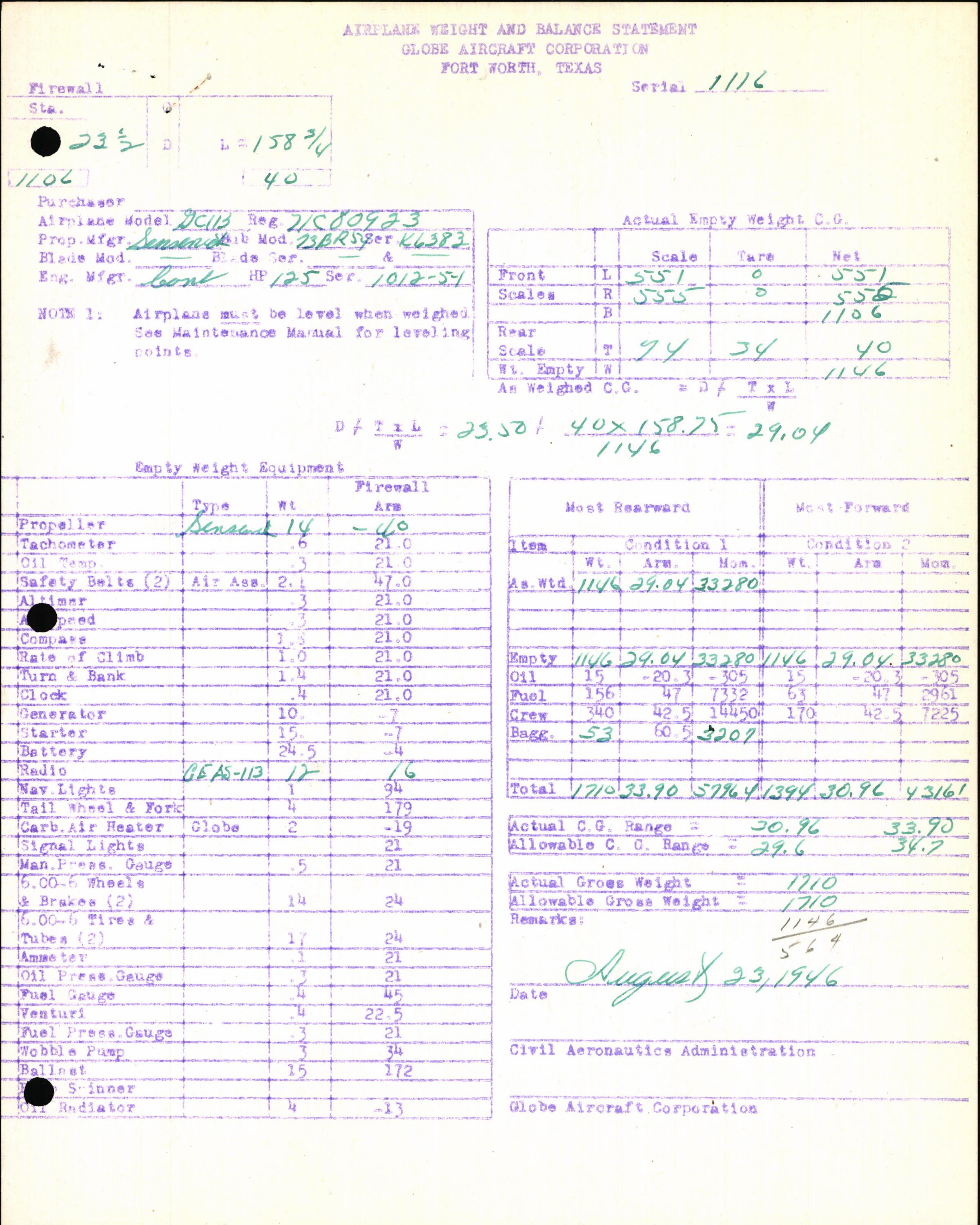 Sample page 7 from AirCorps Library document: Technical Information for Serial Number 1116