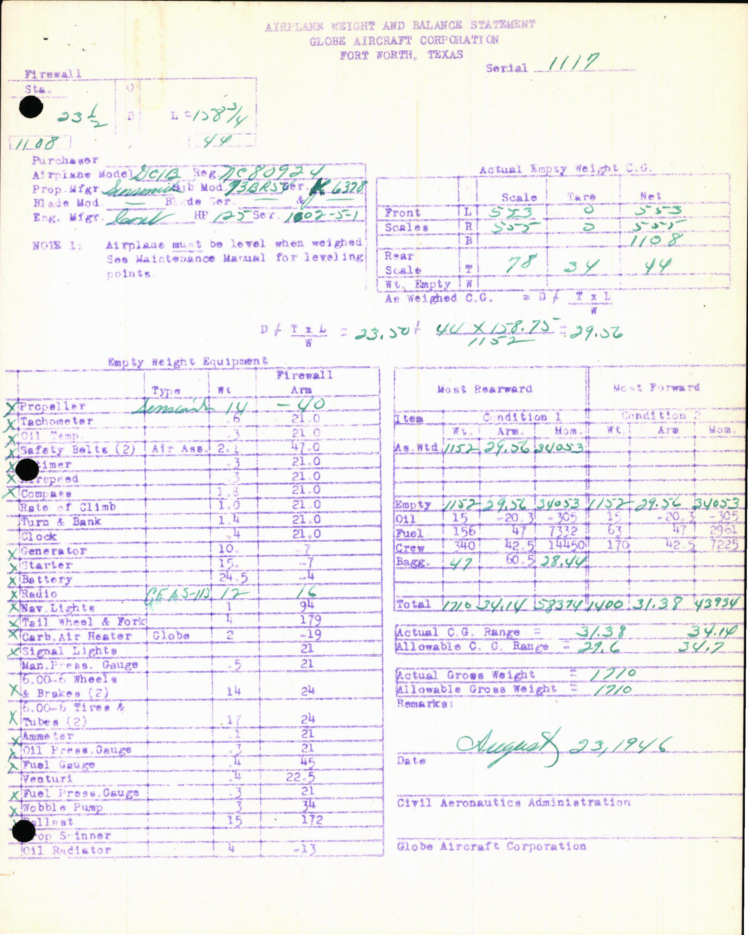 Sample page 7 from AirCorps Library document: Technical Information for Serial Number 1117