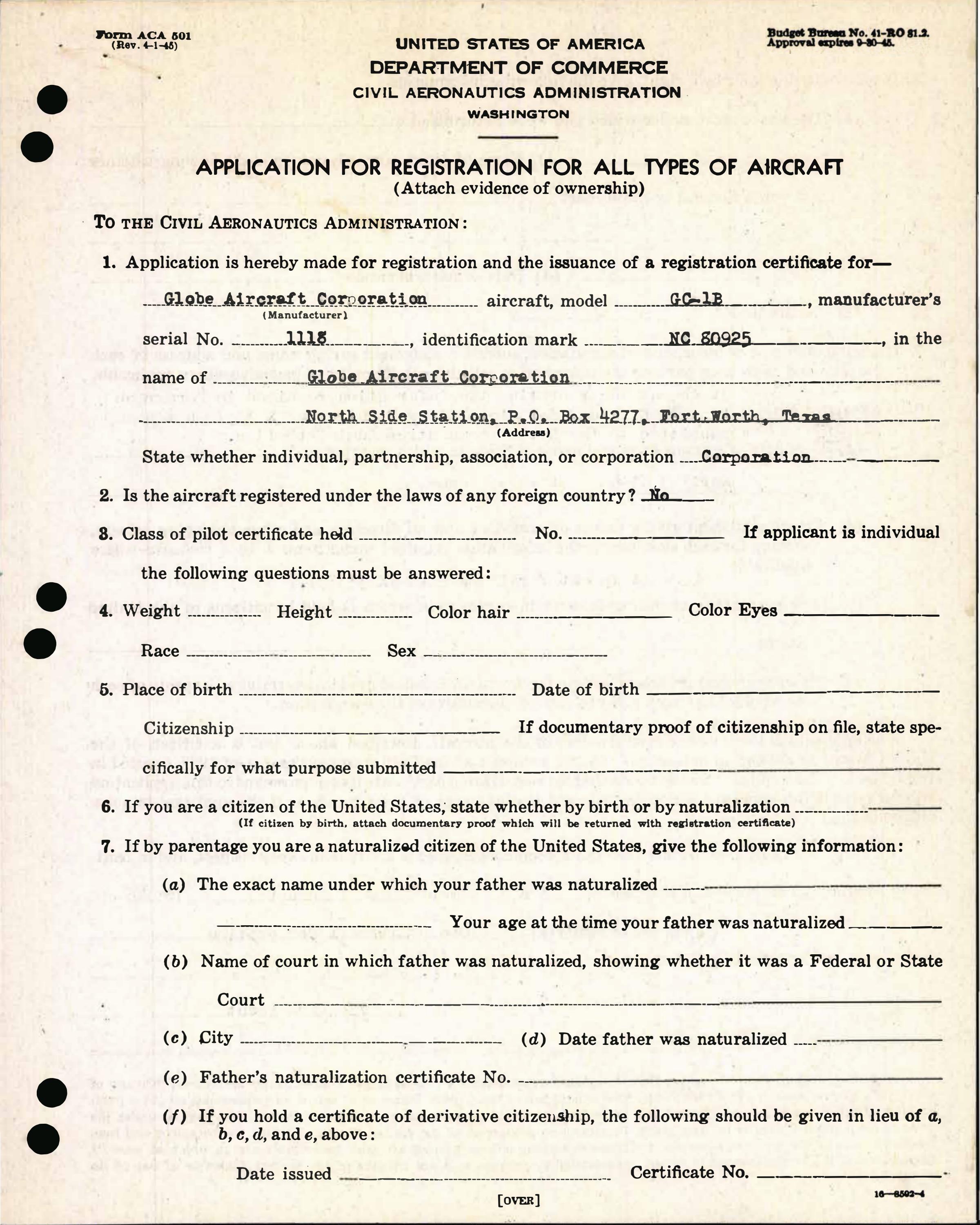 Sample page 3 from AirCorps Library document: Technical Information for Serial Number 1118