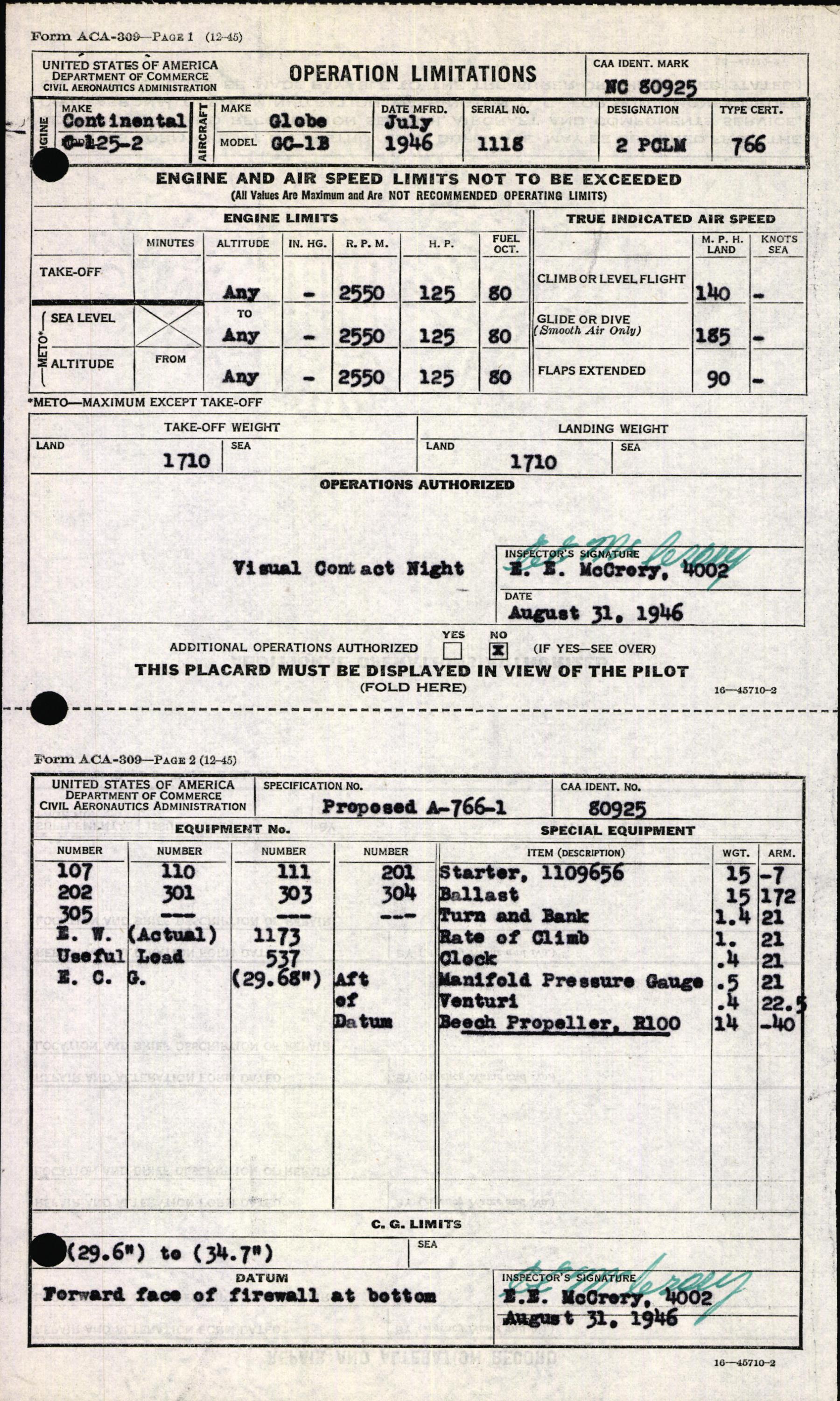 Sample page 5 from AirCorps Library document: Technical Information for Serial Number 1118