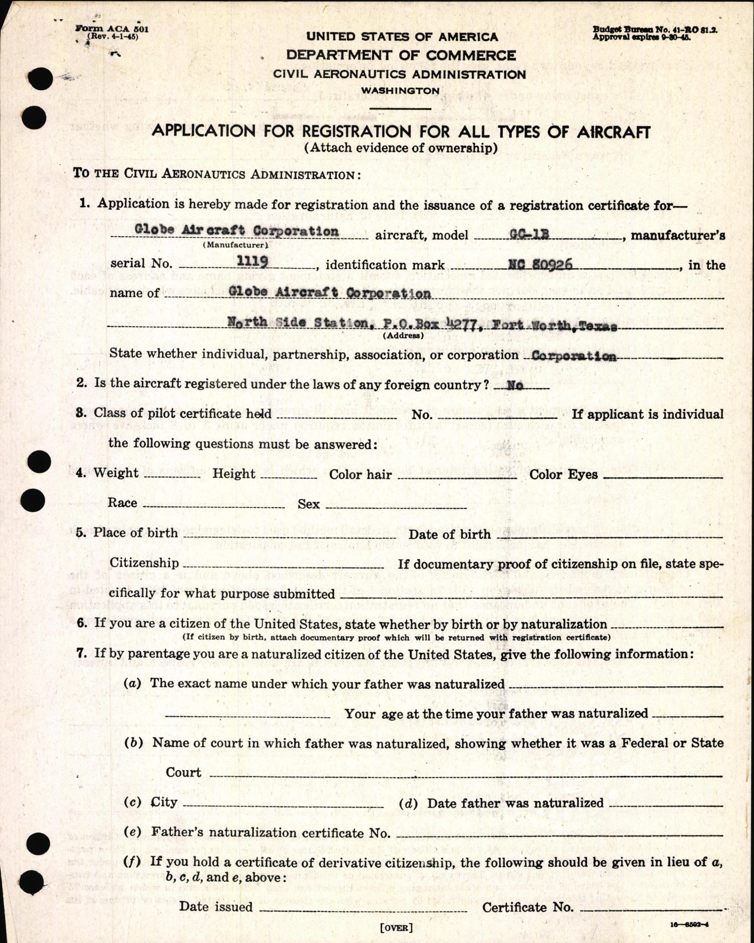 Sample page 3 from AirCorps Library document: Technical Information for Serial Number 1119