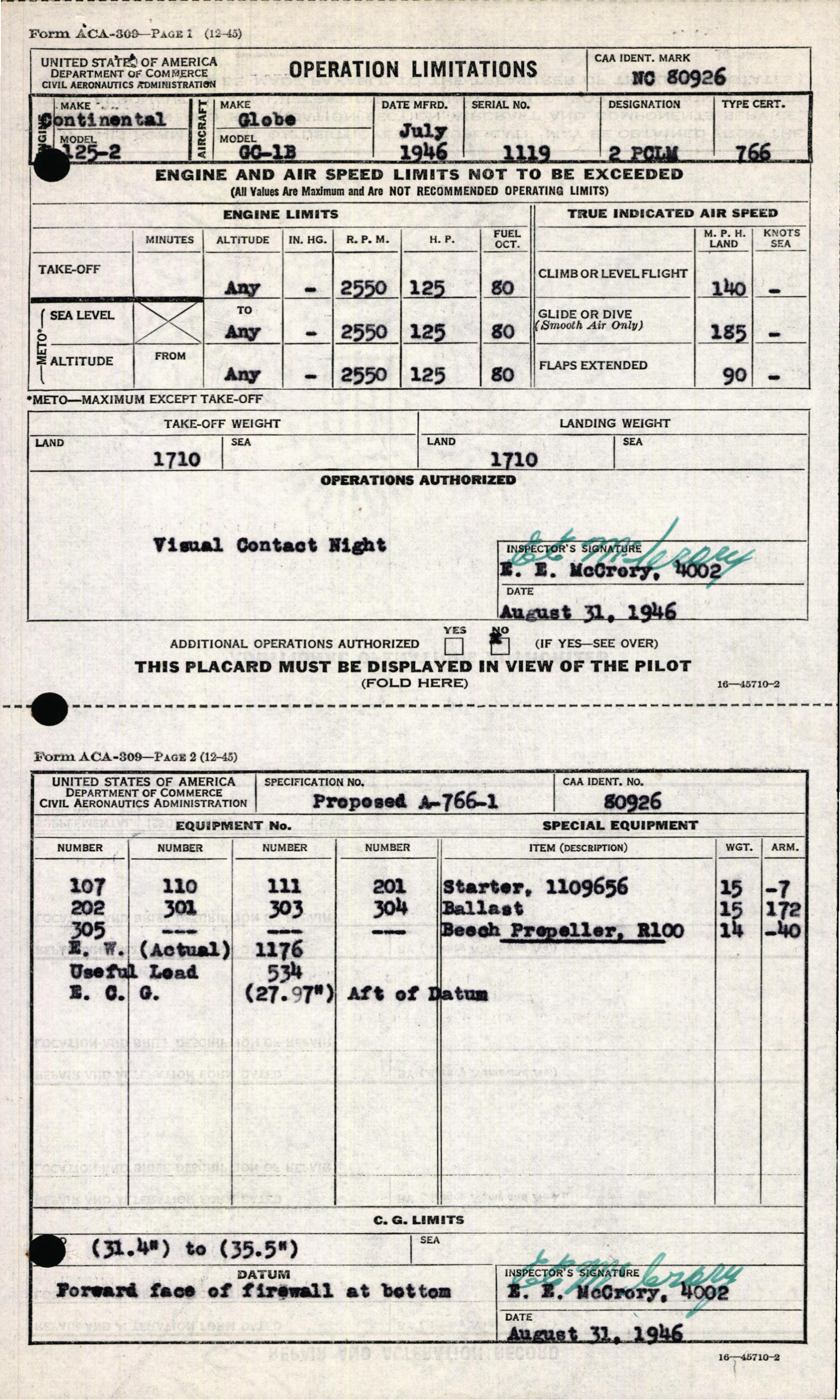 Sample page 5 from AirCorps Library document: Technical Information for Serial Number 1119
