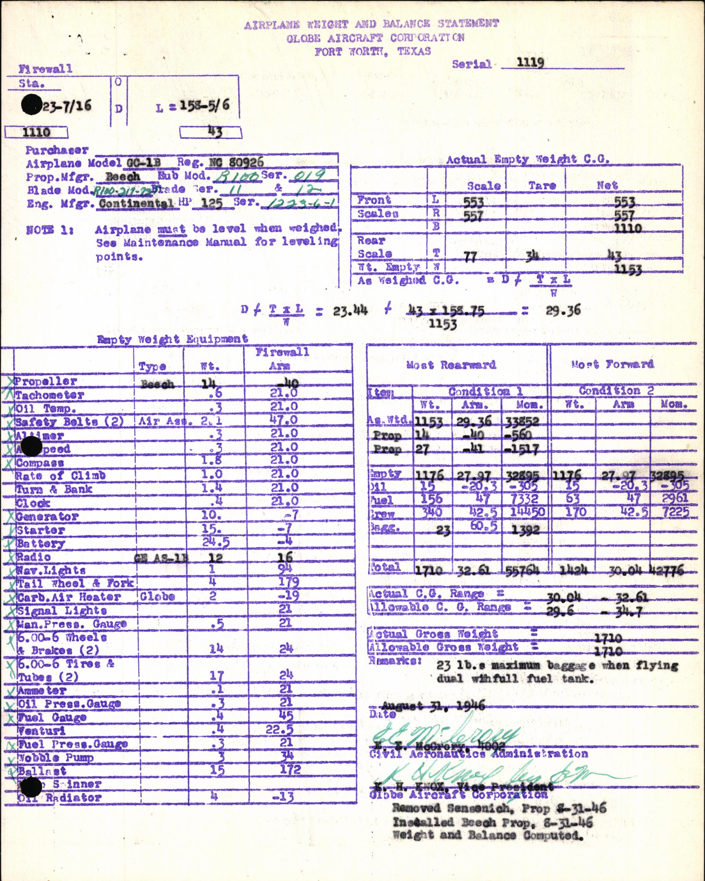 Sample page 7 from AirCorps Library document: Technical Information for Serial Number 1119
