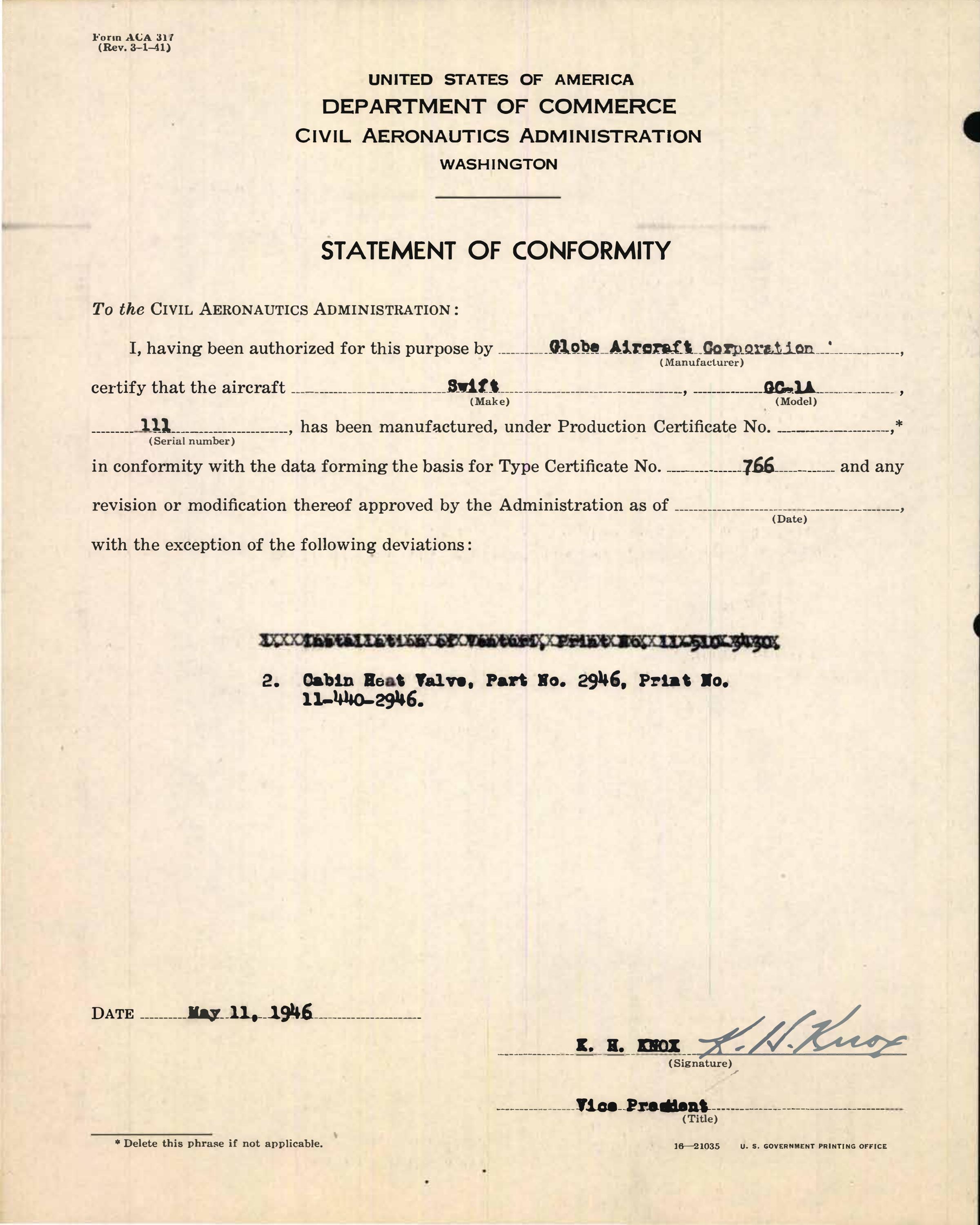 Sample page 11 from AirCorps Library document: Technical Information for Serial Number 111