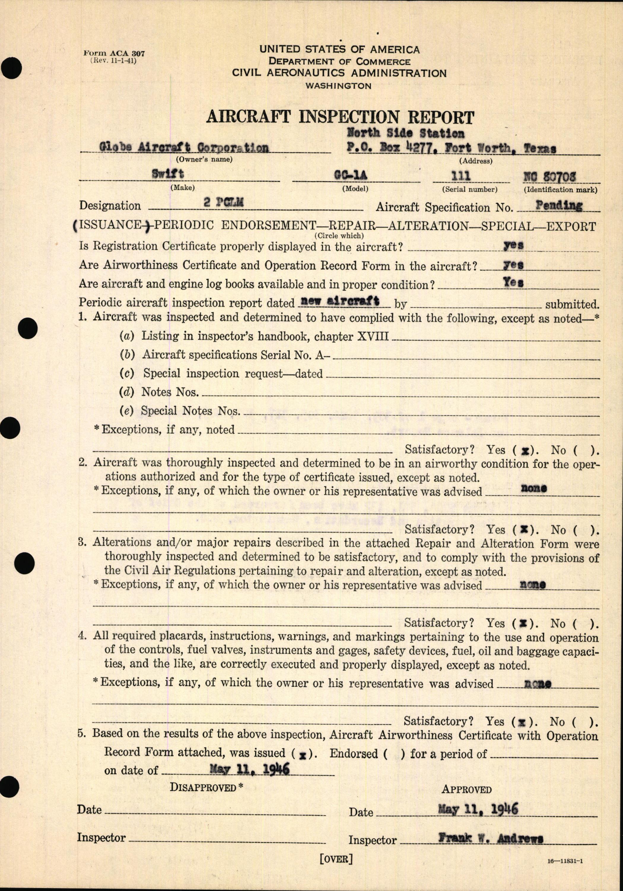 Sample page 13 from AirCorps Library document: Technical Information for Serial Number 111
