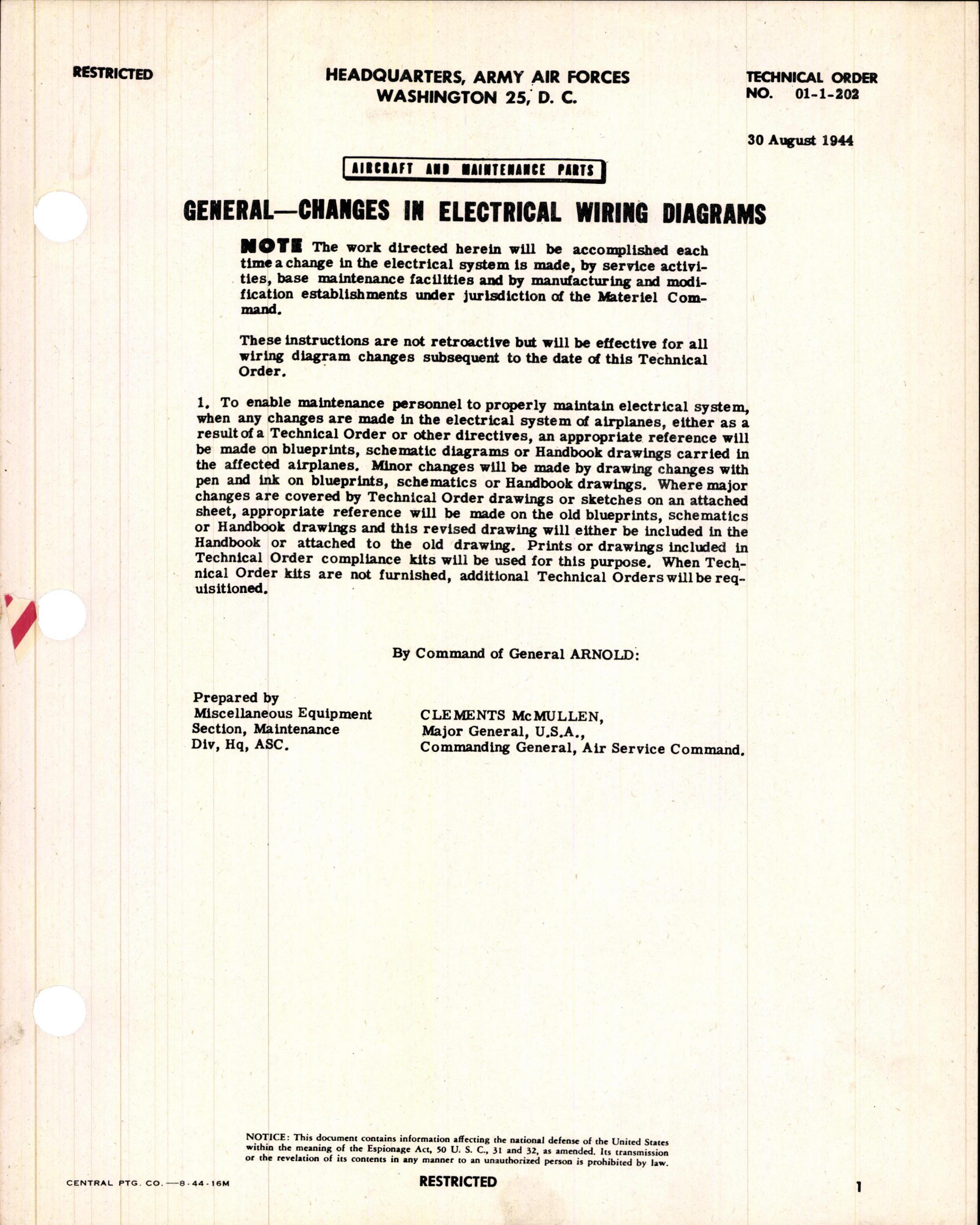 Sample page 1 from AirCorps Library document: Changes in Electrical Wiring Diagrams