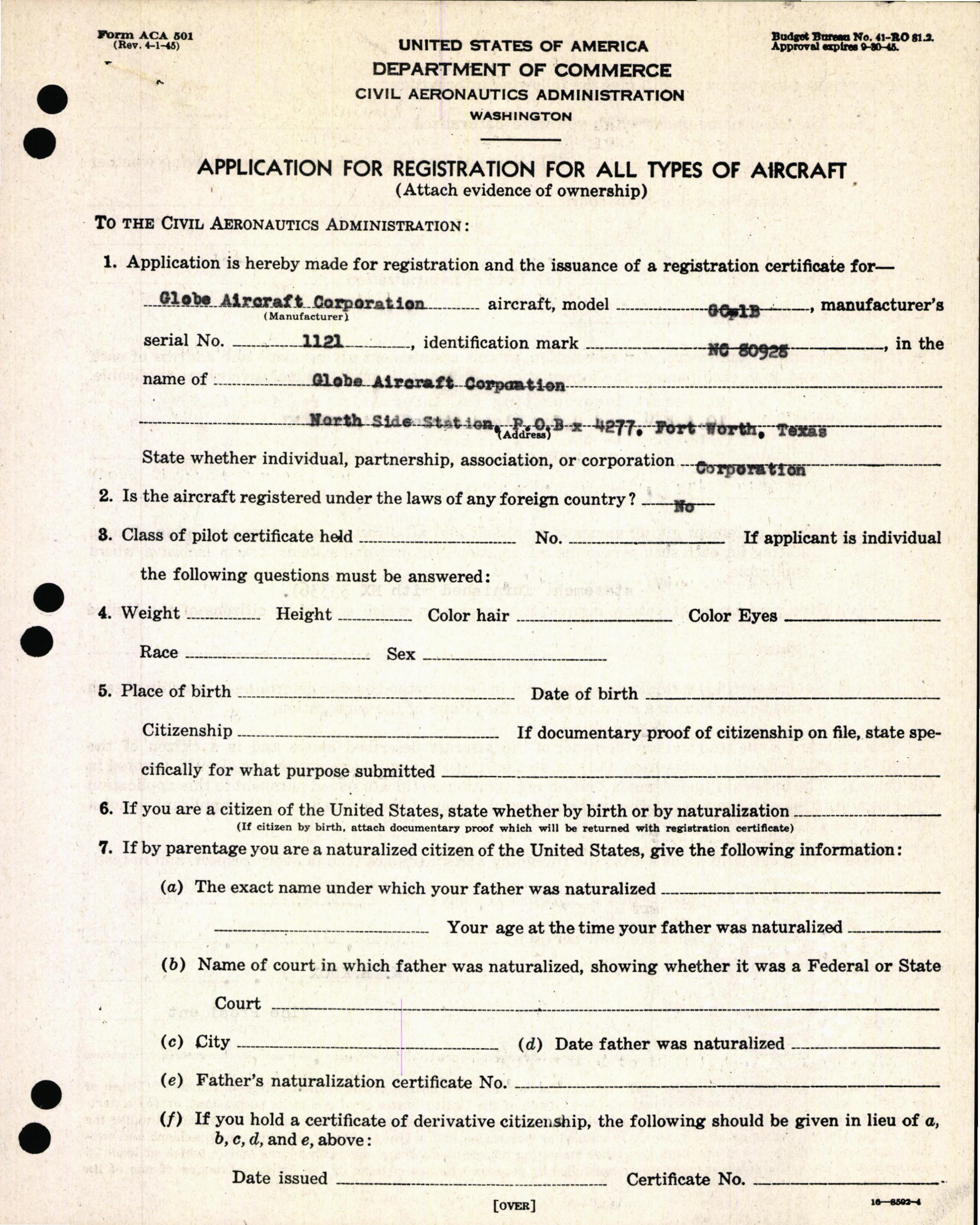 Sample page 3 from AirCorps Library document: Technical Information for Serial Number 1121