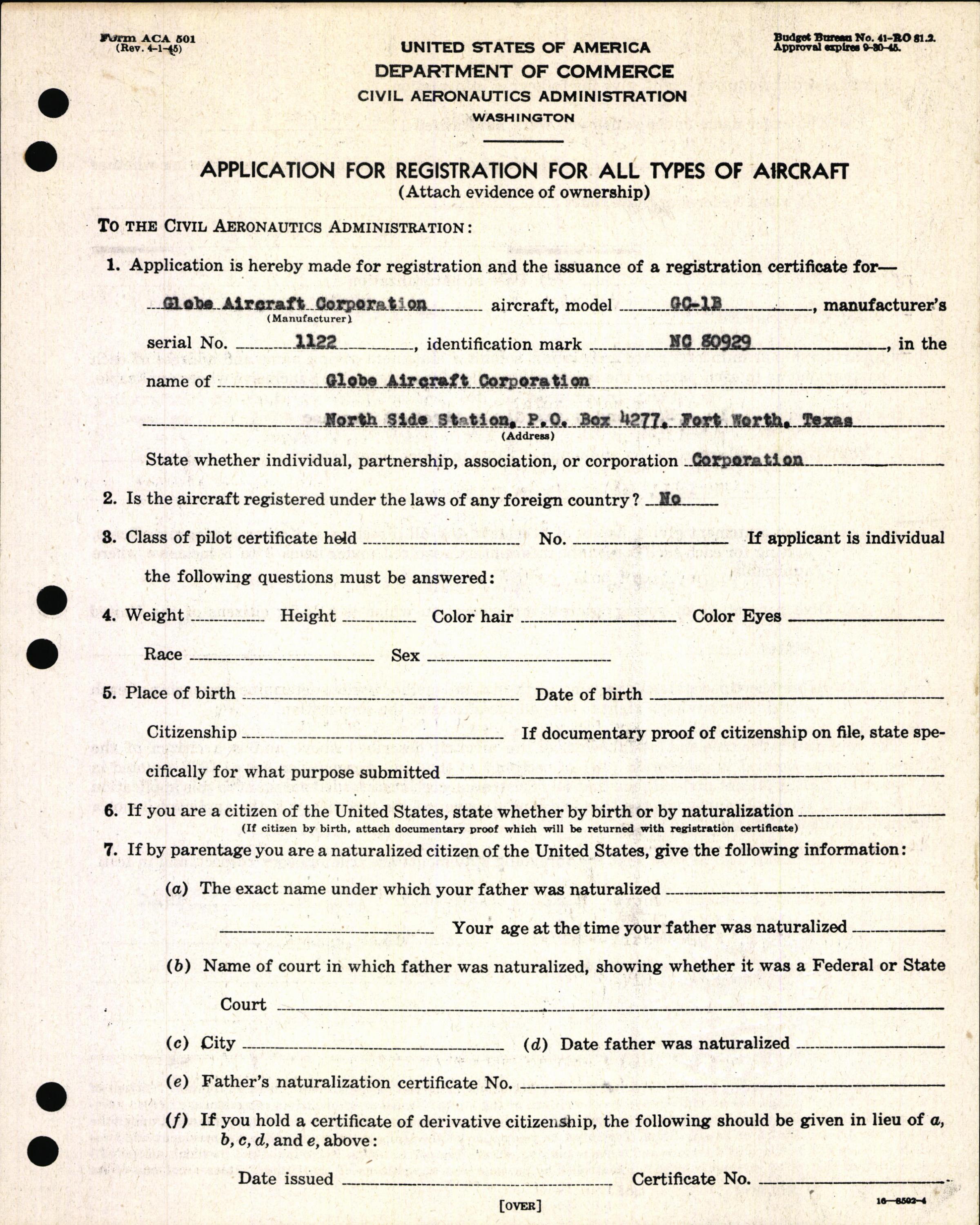 Sample page 3 from AirCorps Library document: Technical Information for Serial Number 1122