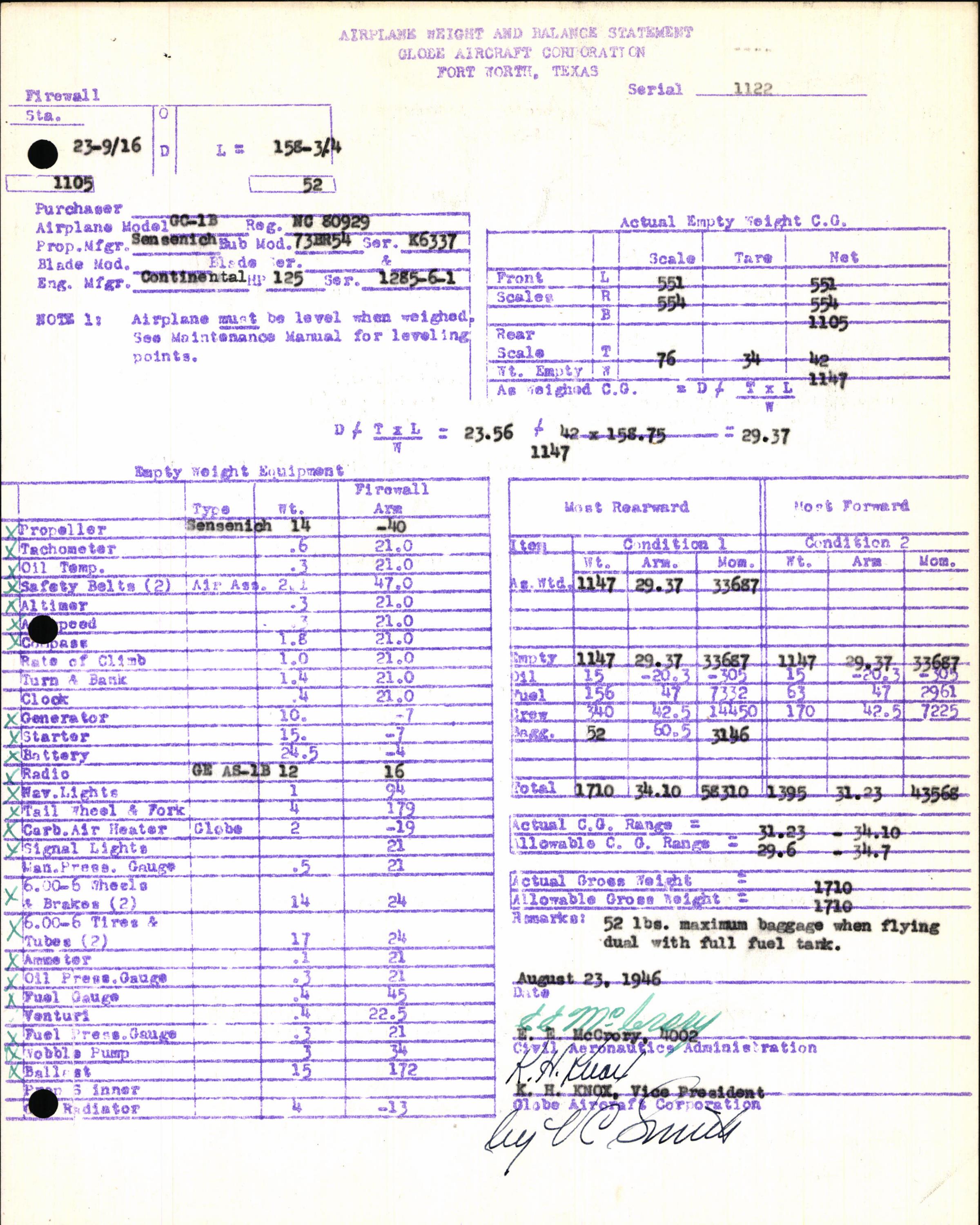 Sample page 5 from AirCorps Library document: Technical Information for Serial Number 1122