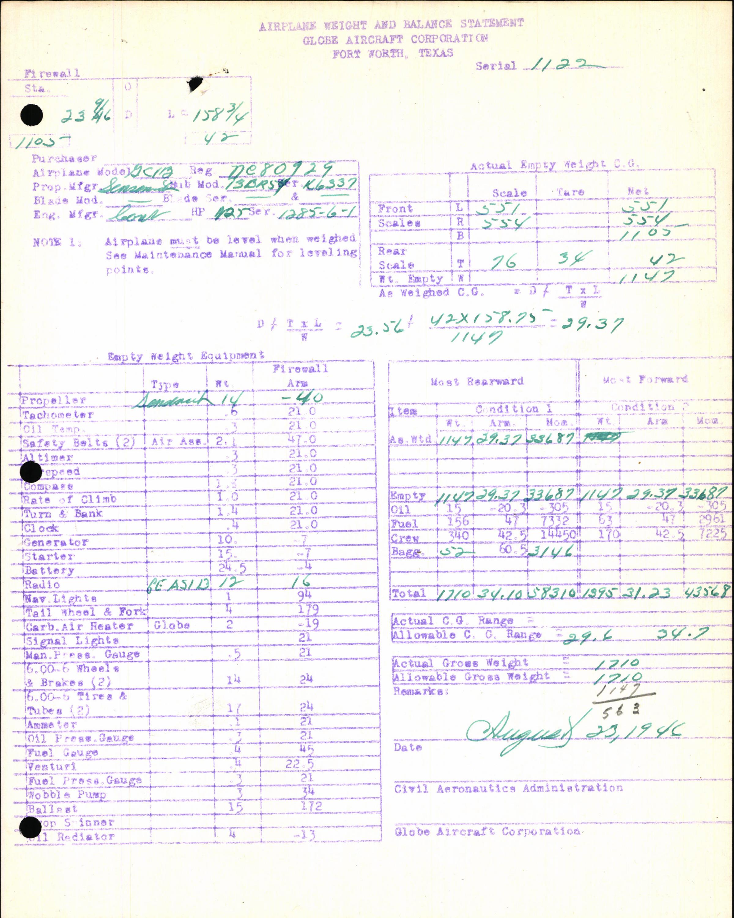 Sample page 7 from AirCorps Library document: Technical Information for Serial Number 1122