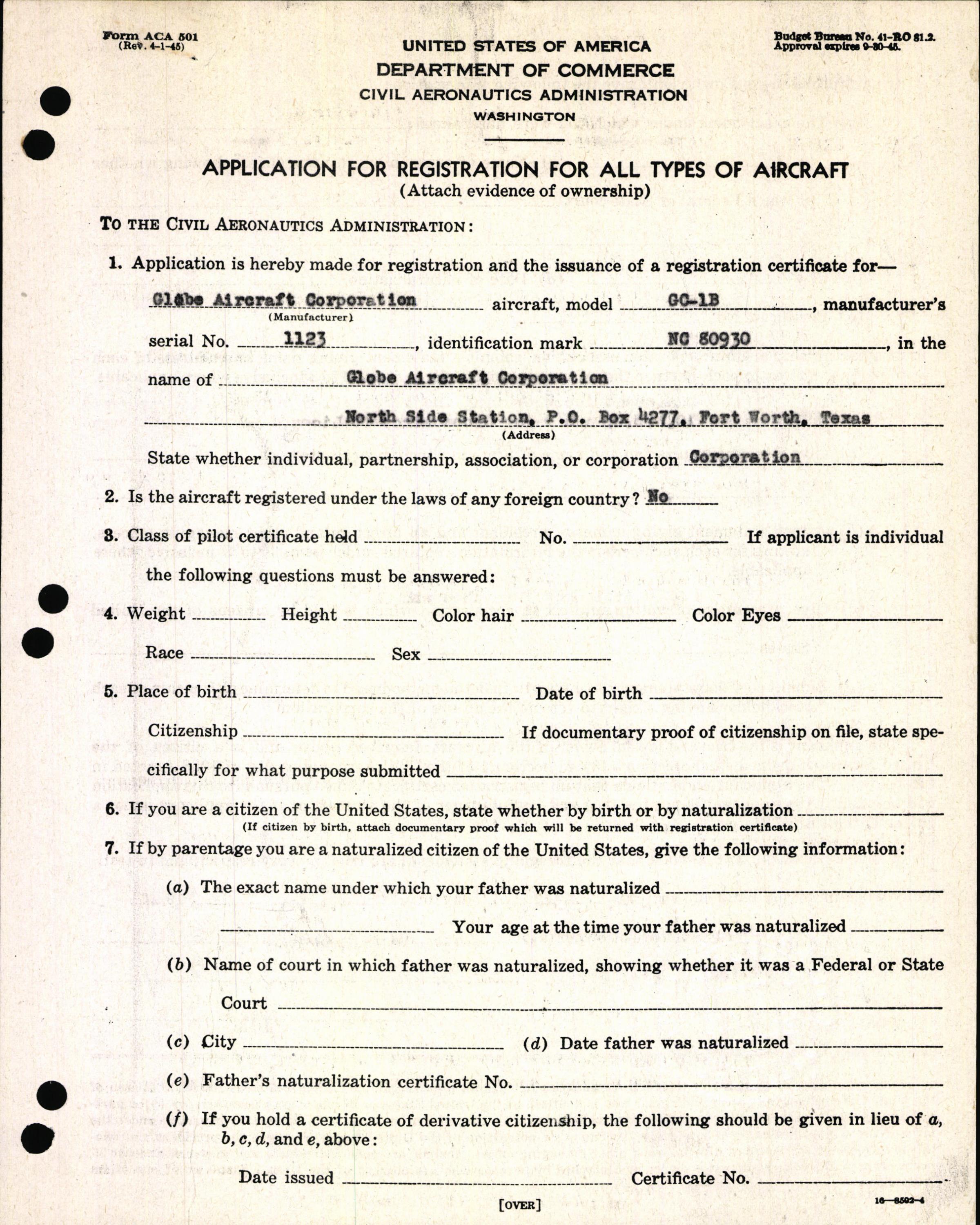 Sample page 3 from AirCorps Library document: Technical Information for Serial Number 1123