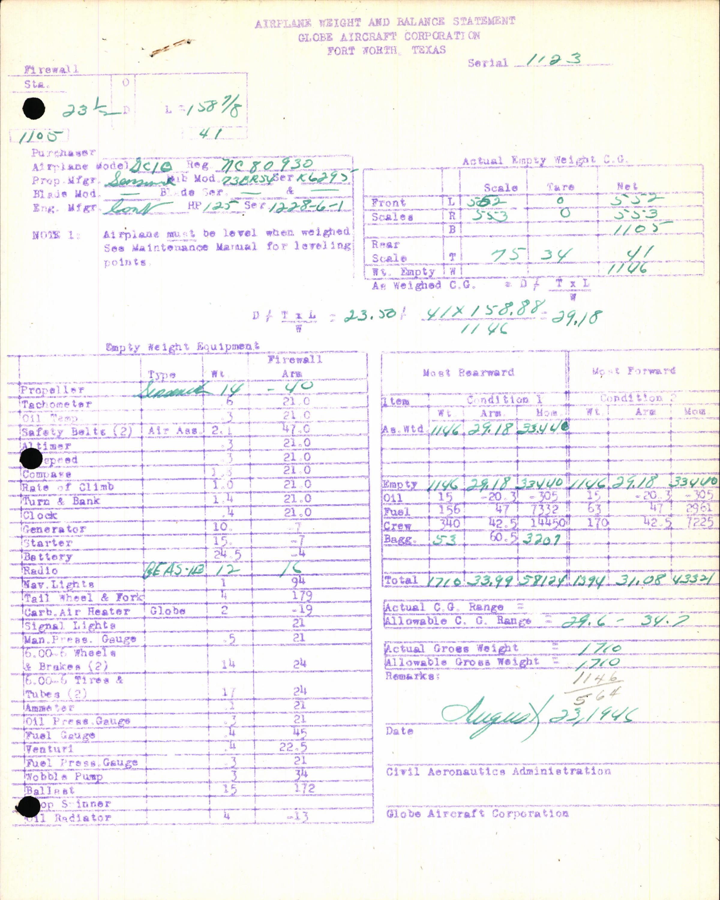 Sample page 7 from AirCorps Library document: Technical Information for Serial Number 1123