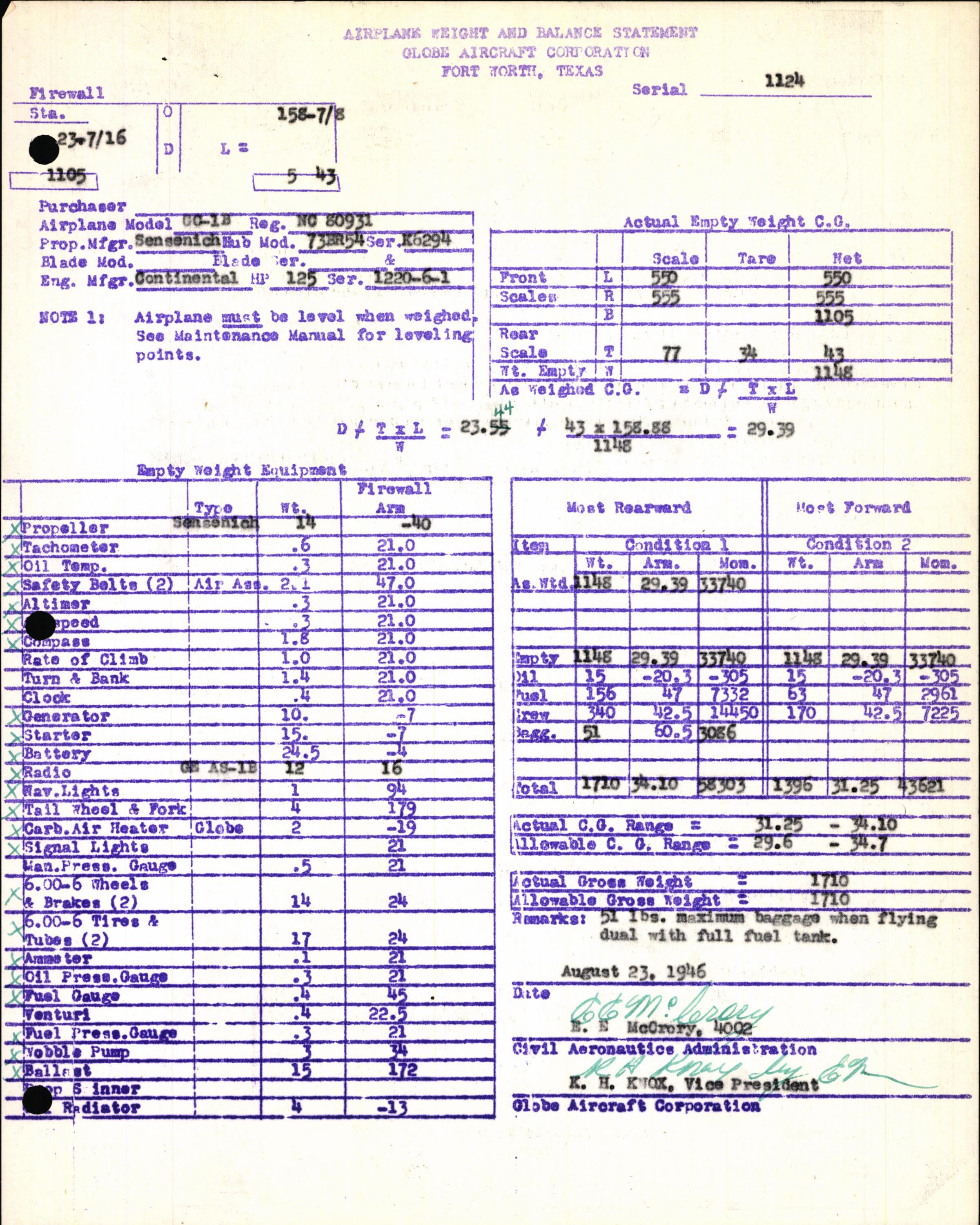 Sample page 5 from AirCorps Library document: Technical Information for Serial Number 1124