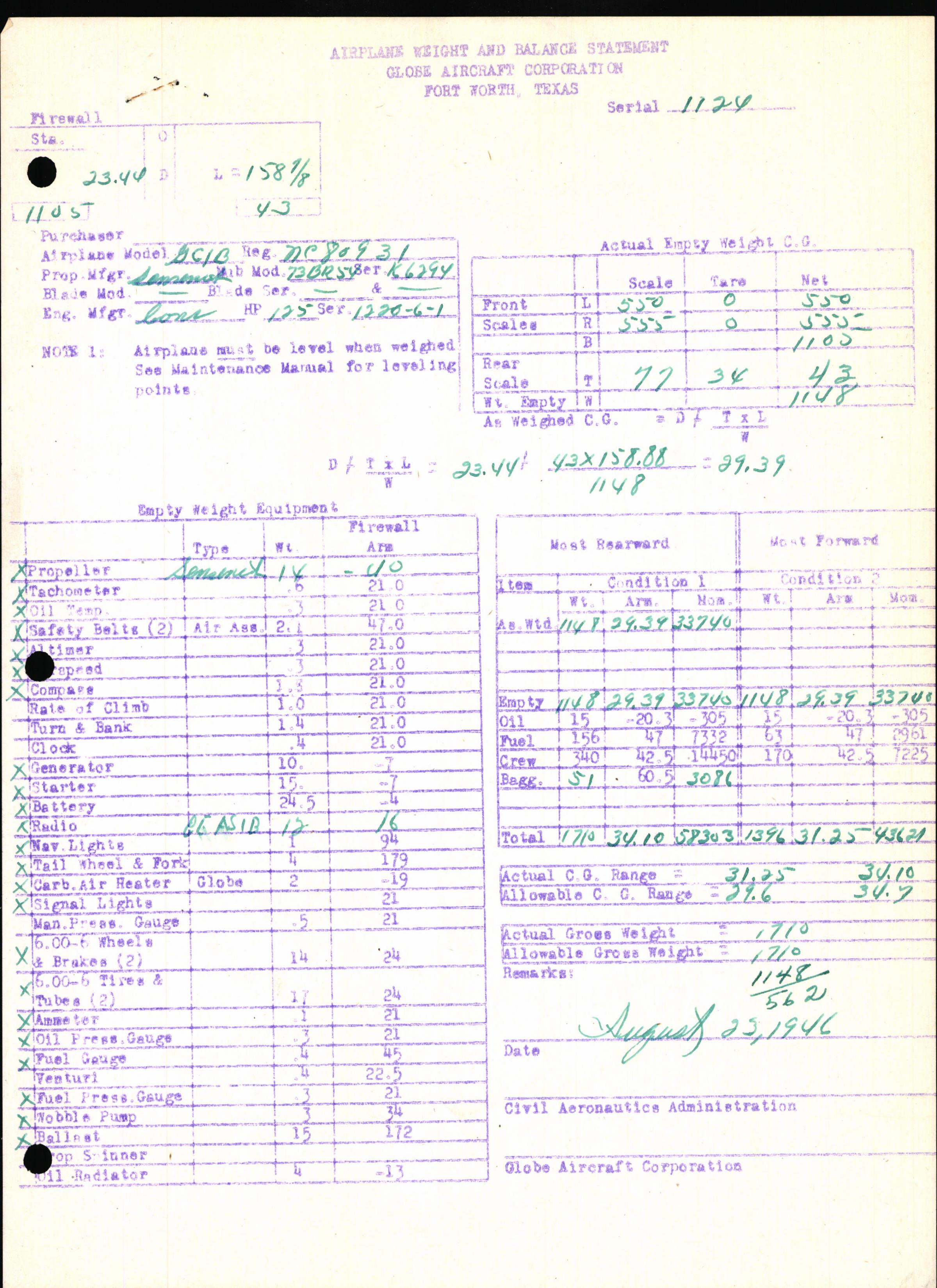Sample page 7 from AirCorps Library document: Technical Information for Serial Number 1124