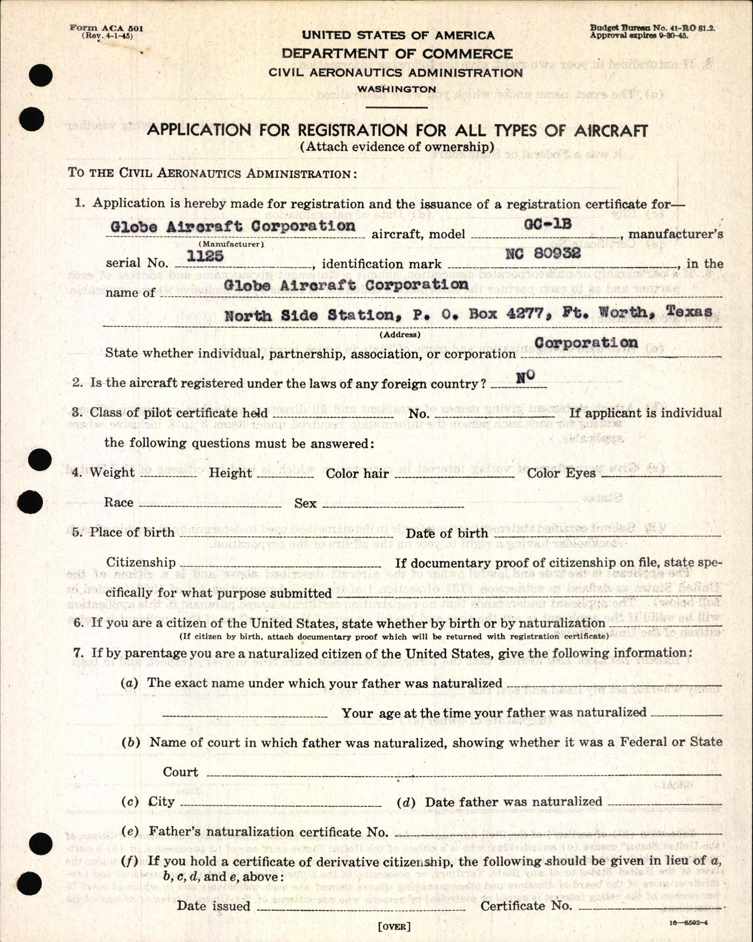 Sample page 3 from AirCorps Library document: Technical Information for Serial Number 1125