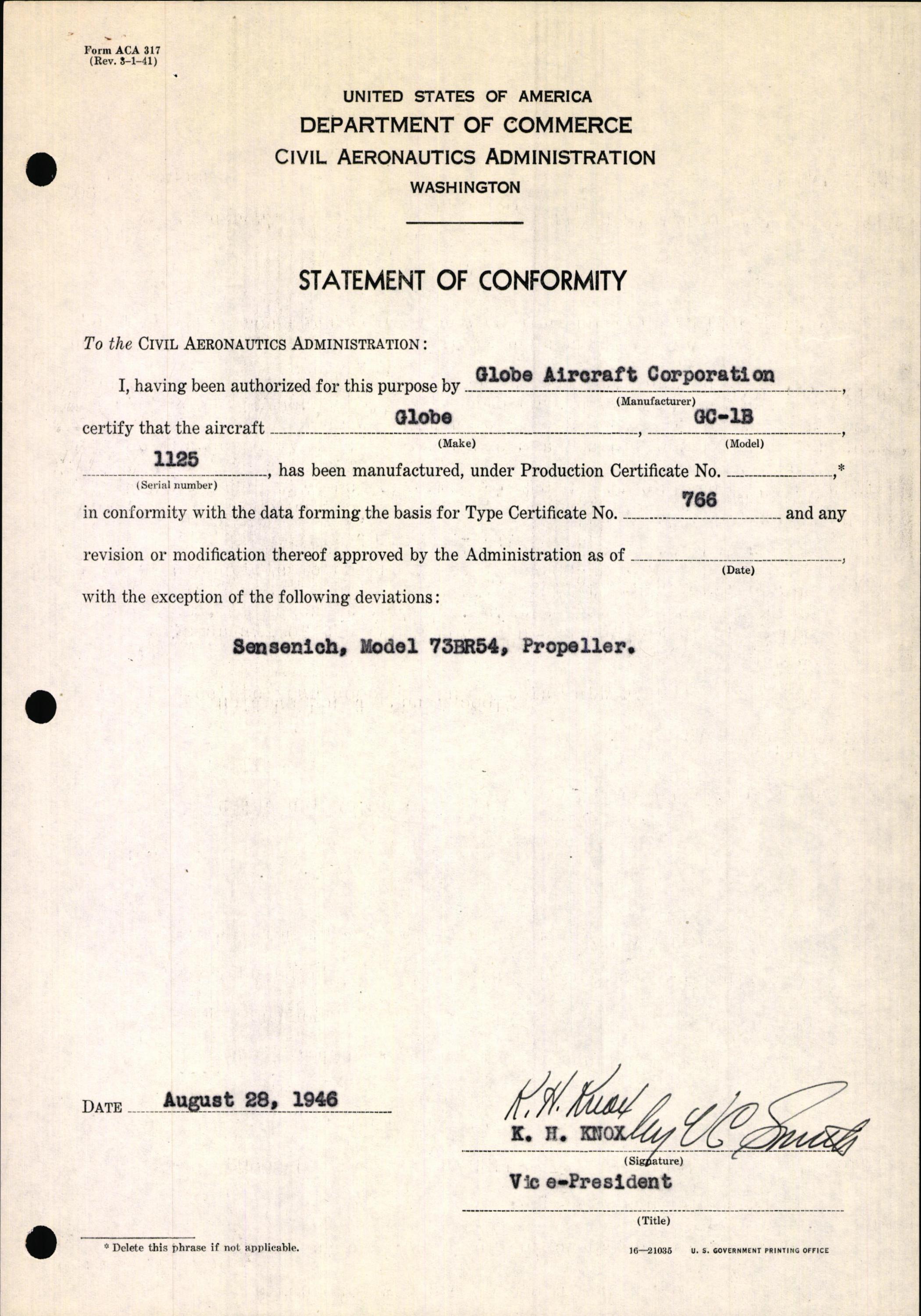 Sample page 5 from AirCorps Library document: Technical Information for Serial Number 1125