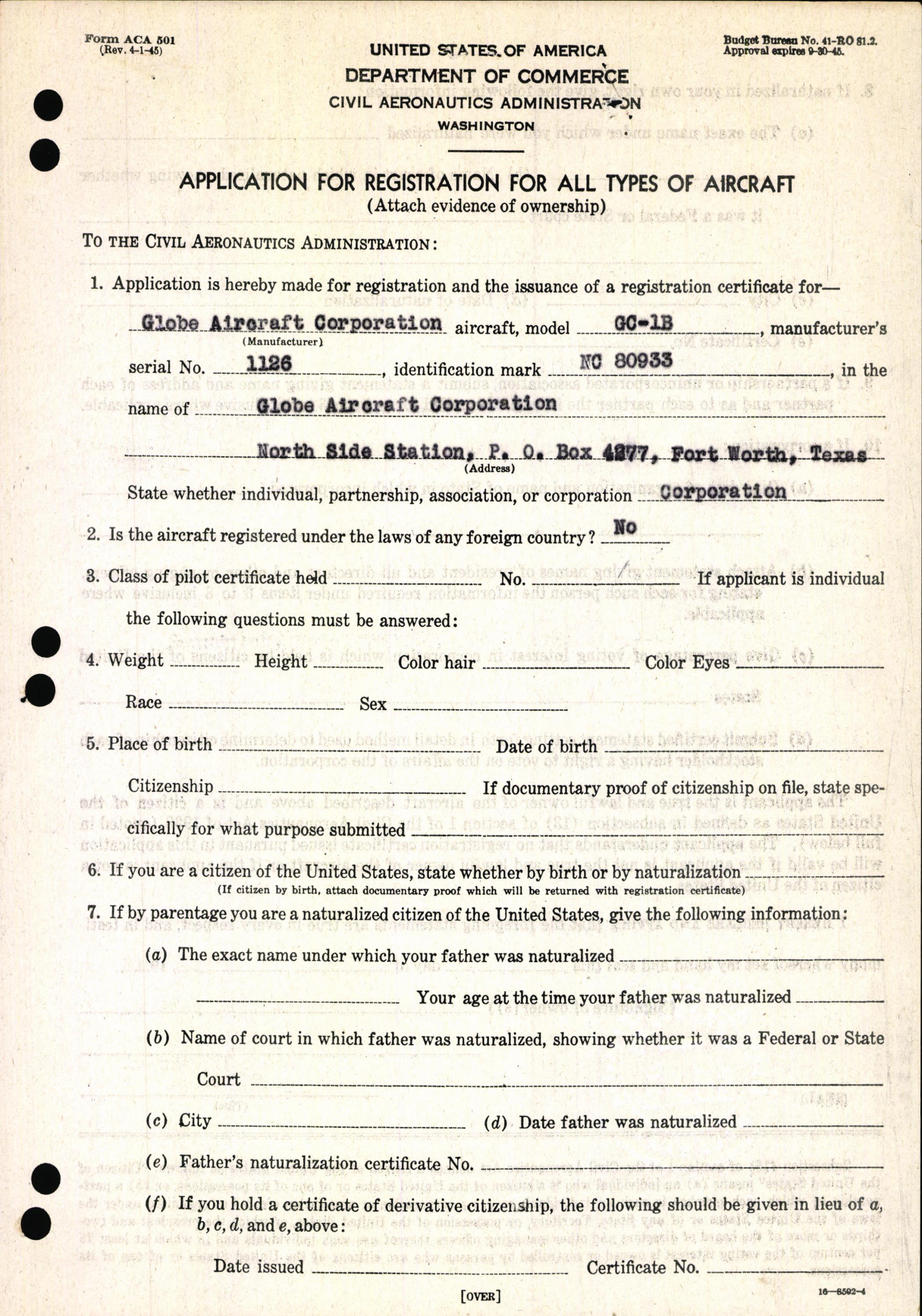 Sample page 3 from AirCorps Library document: Technical Information for Serial Number 1126