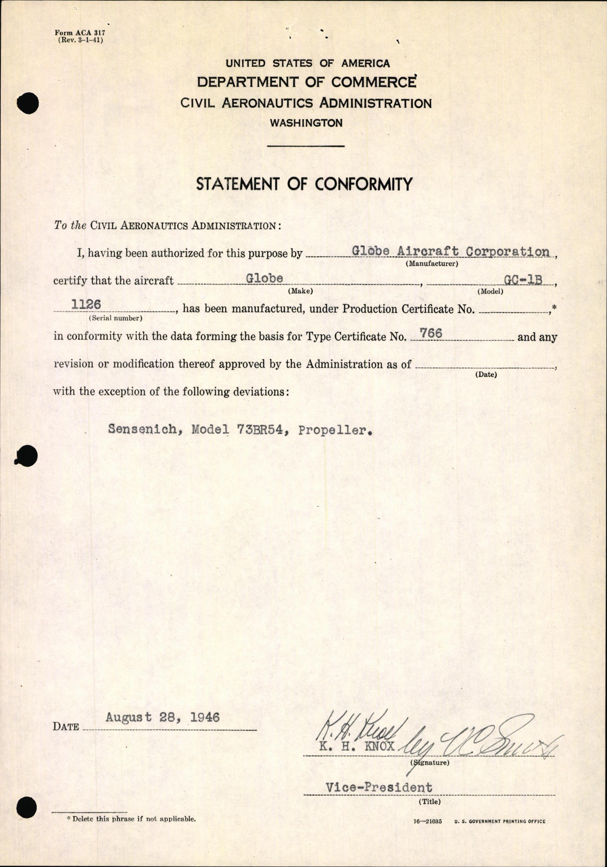 Sample page 5 from AirCorps Library document: Technical Information for Serial Number 1126