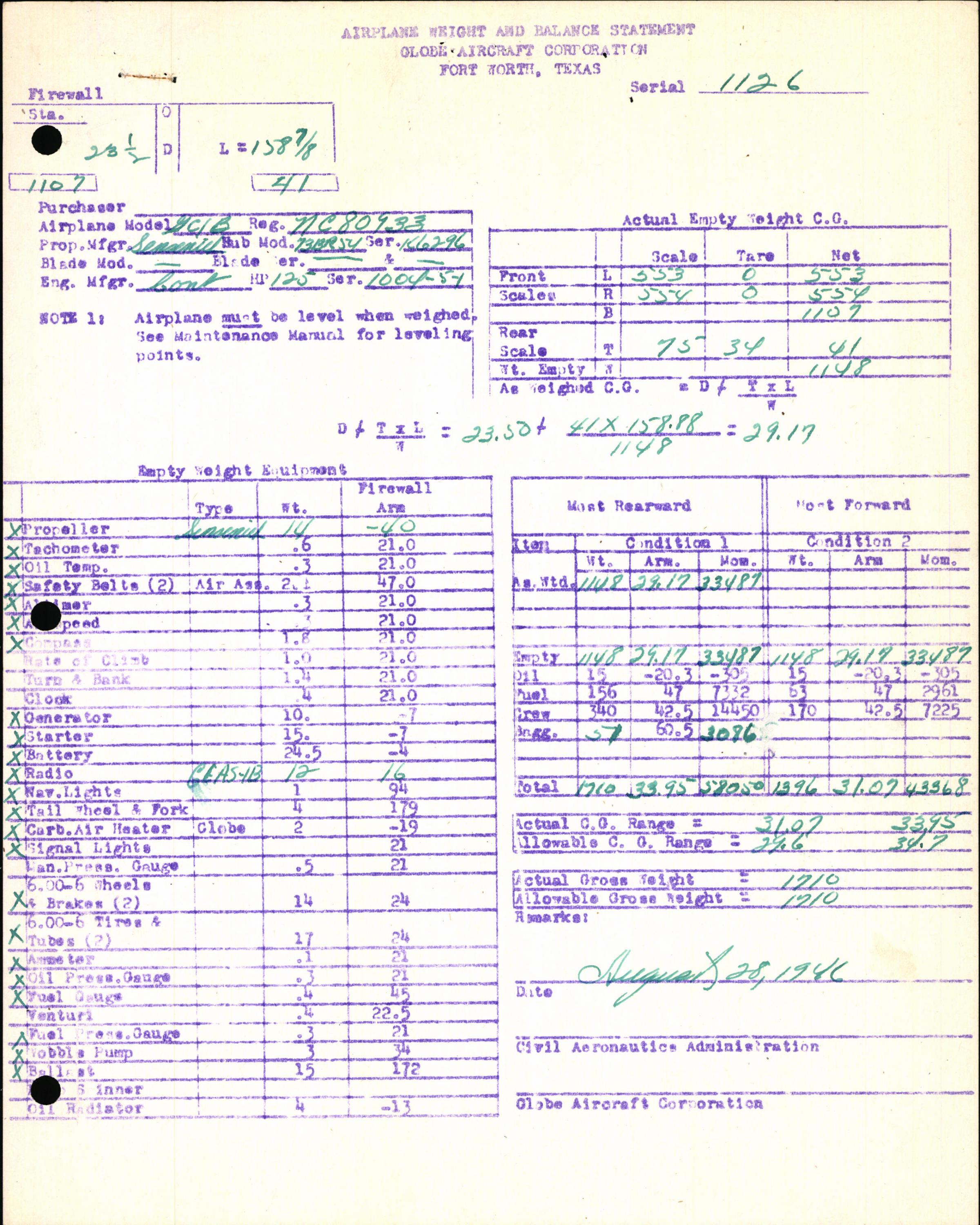 Sample page 7 from AirCorps Library document: Technical Information for Serial Number 1126