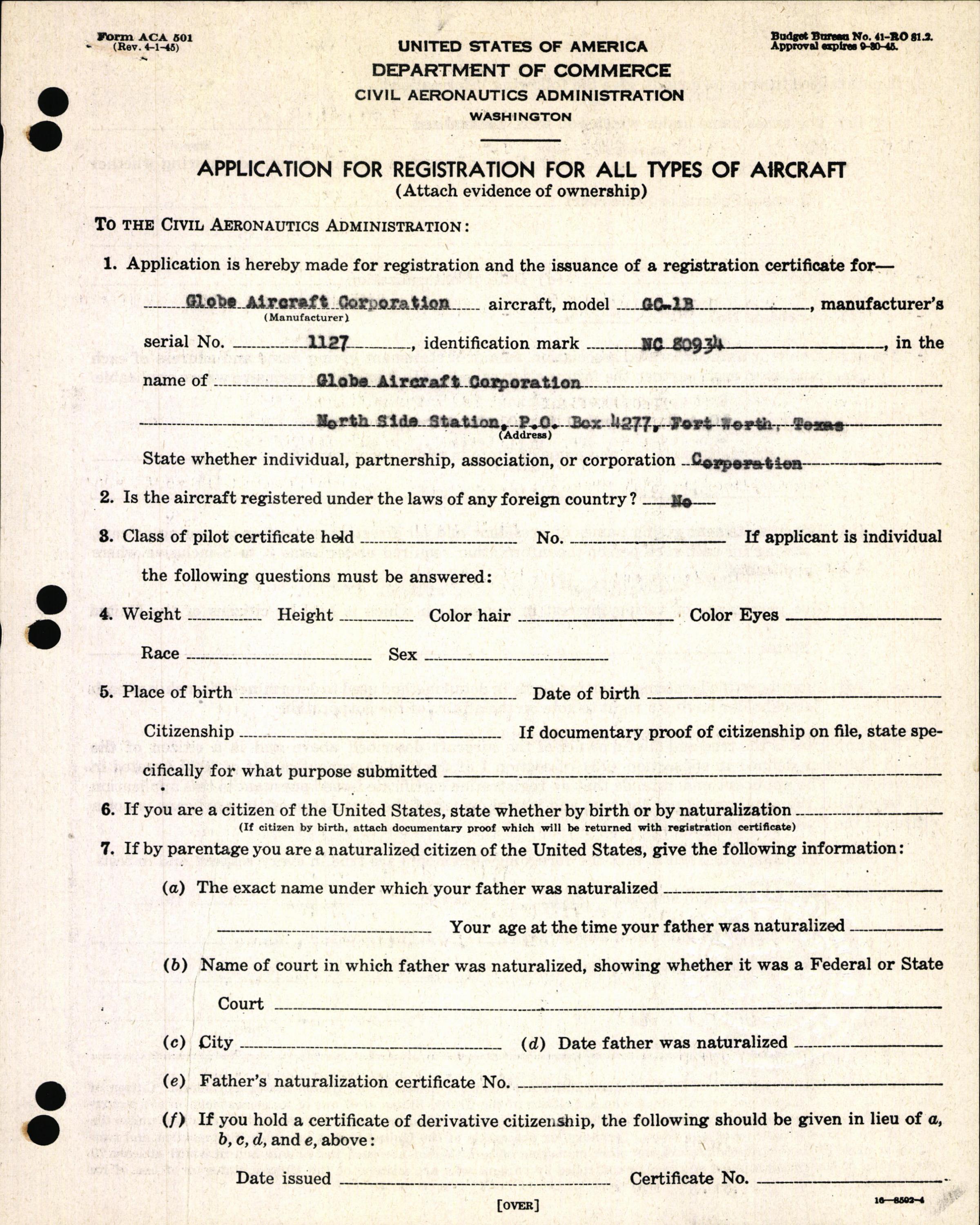 Sample page 3 from AirCorps Library document: Technical Information for Serial Number 1127