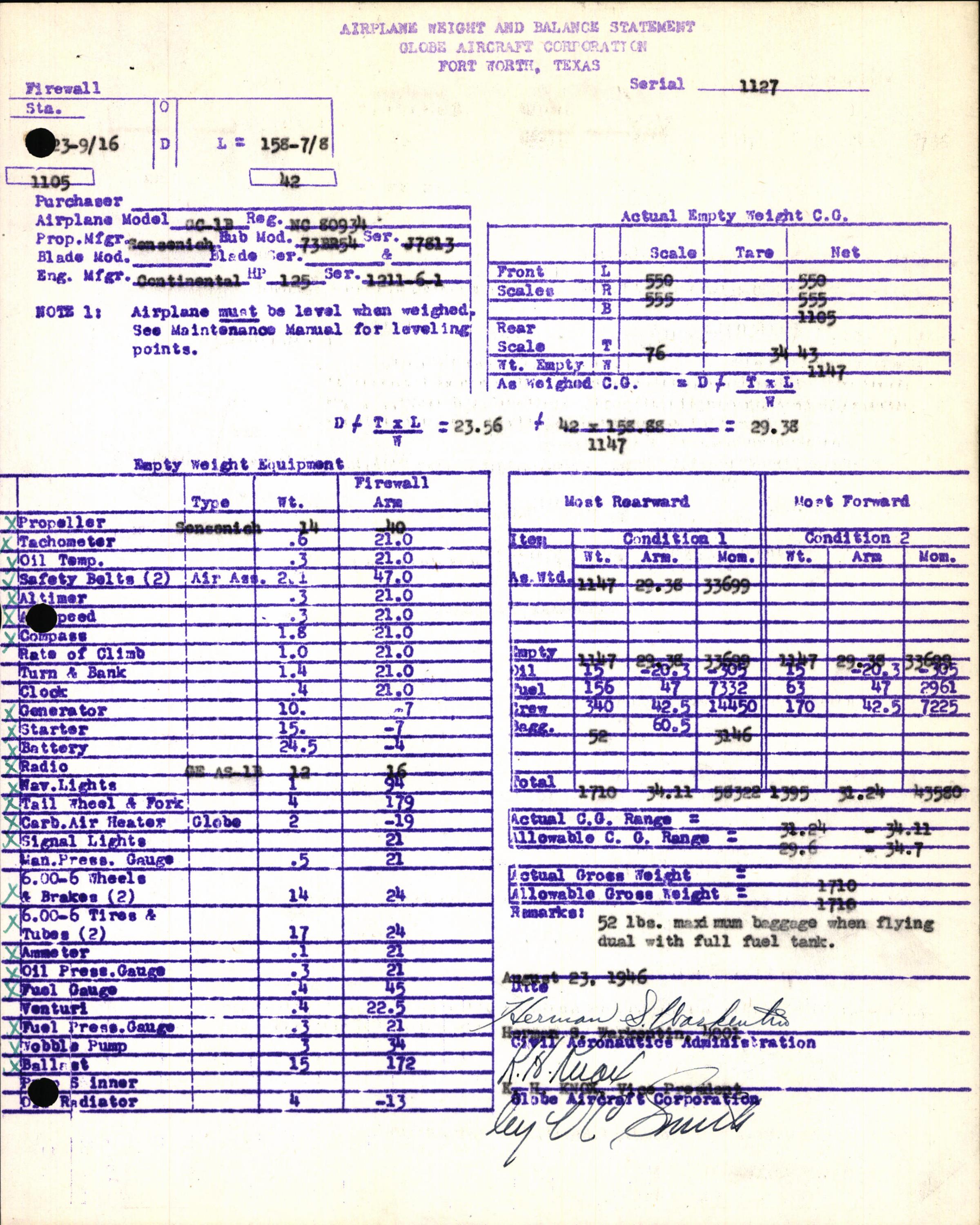 Sample page 5 from AirCorps Library document: Technical Information for Serial Number 1127