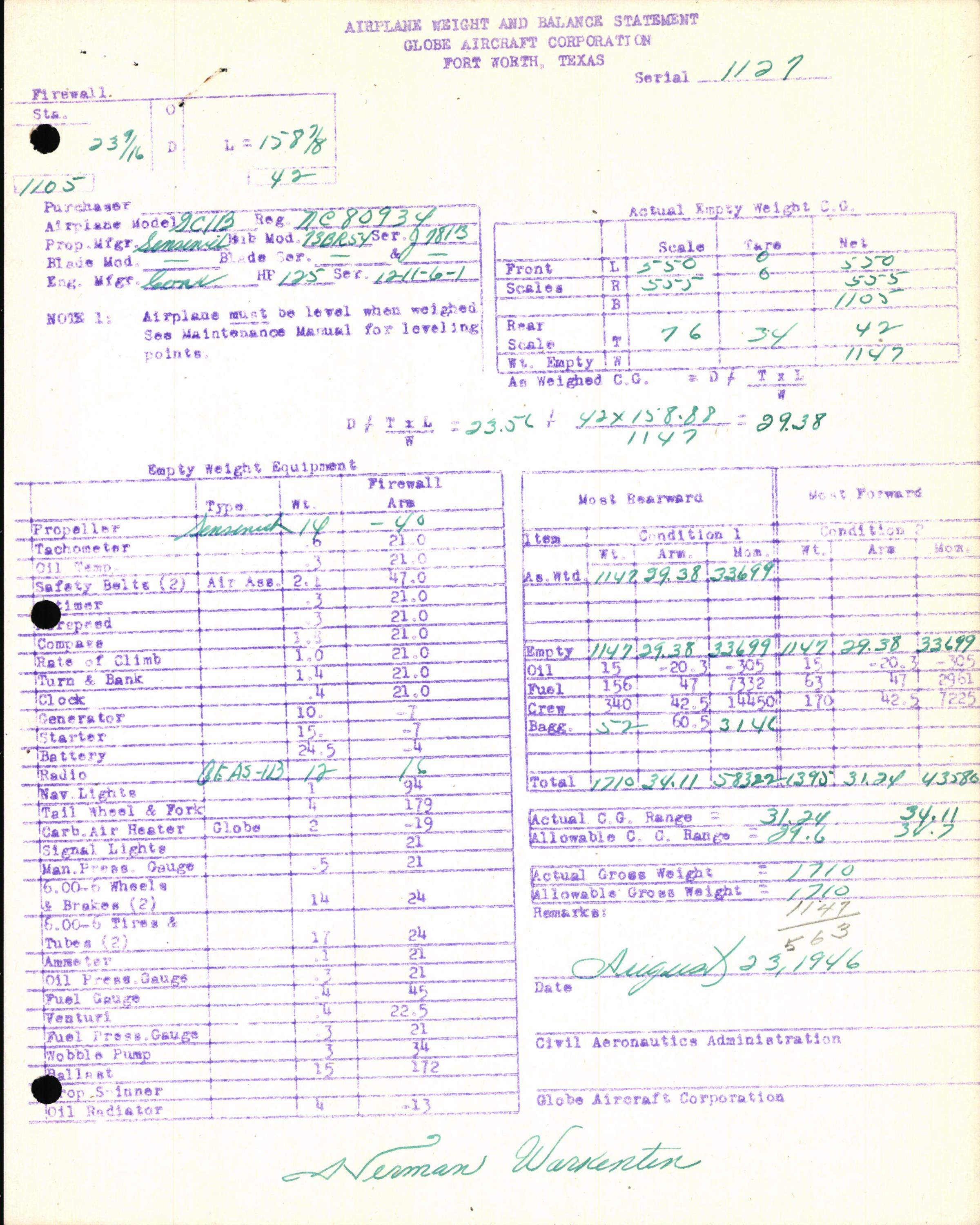 Sample page 7 from AirCorps Library document: Technical Information for Serial Number 1127