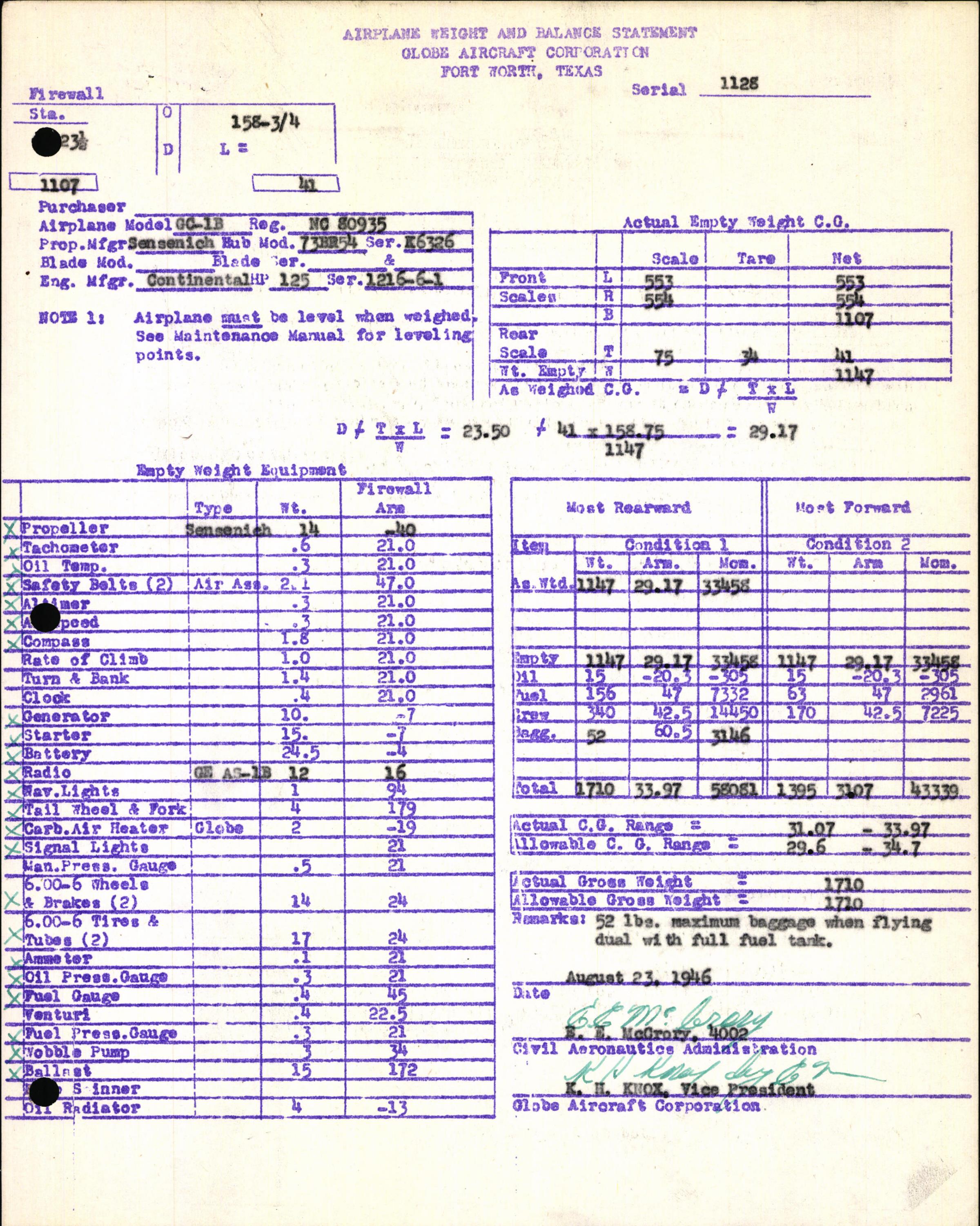 Sample page 5 from AirCorps Library document: Technical Information for Serial Number 1128