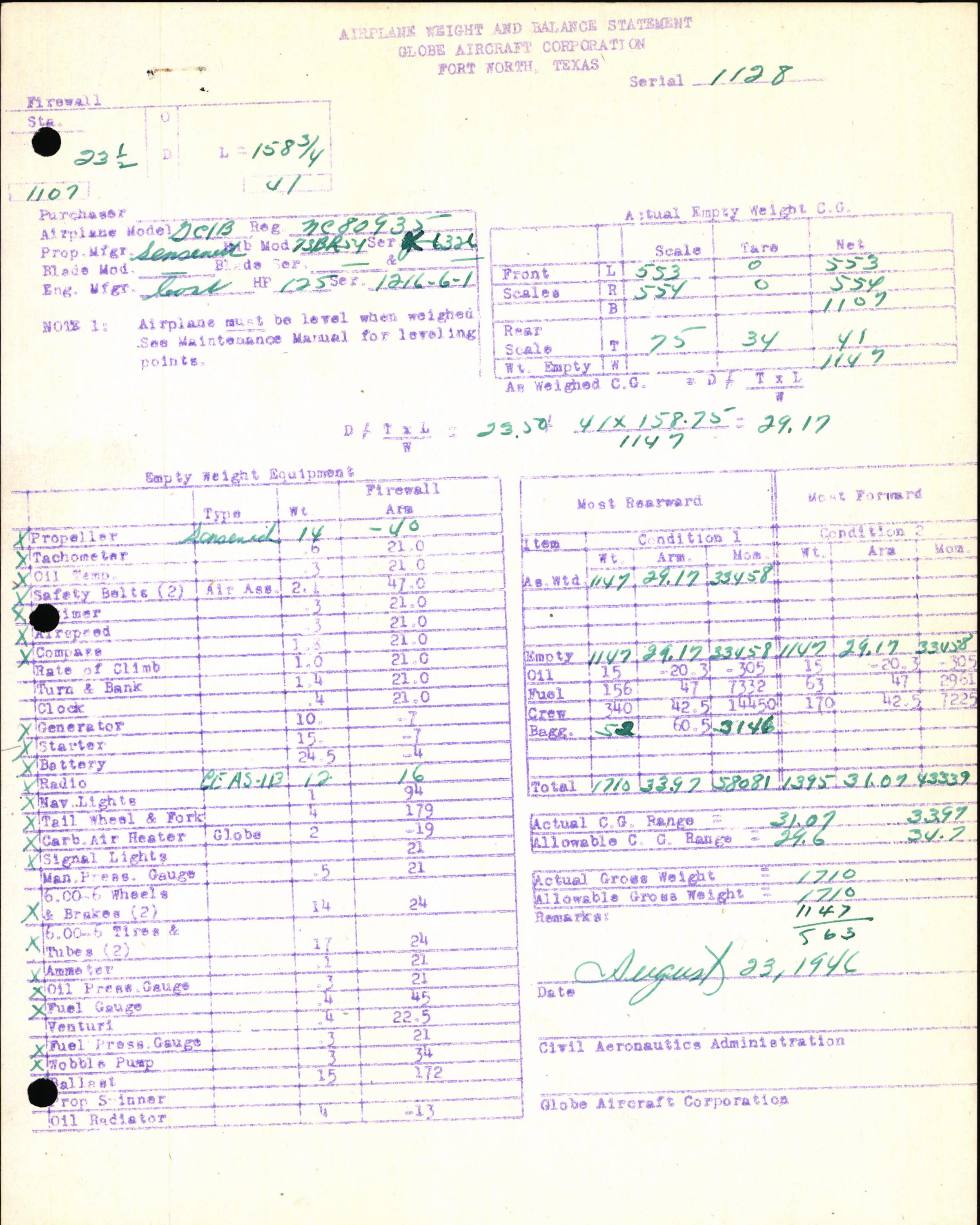 Sample page 7 from AirCorps Library document: Technical Information for Serial Number 1128