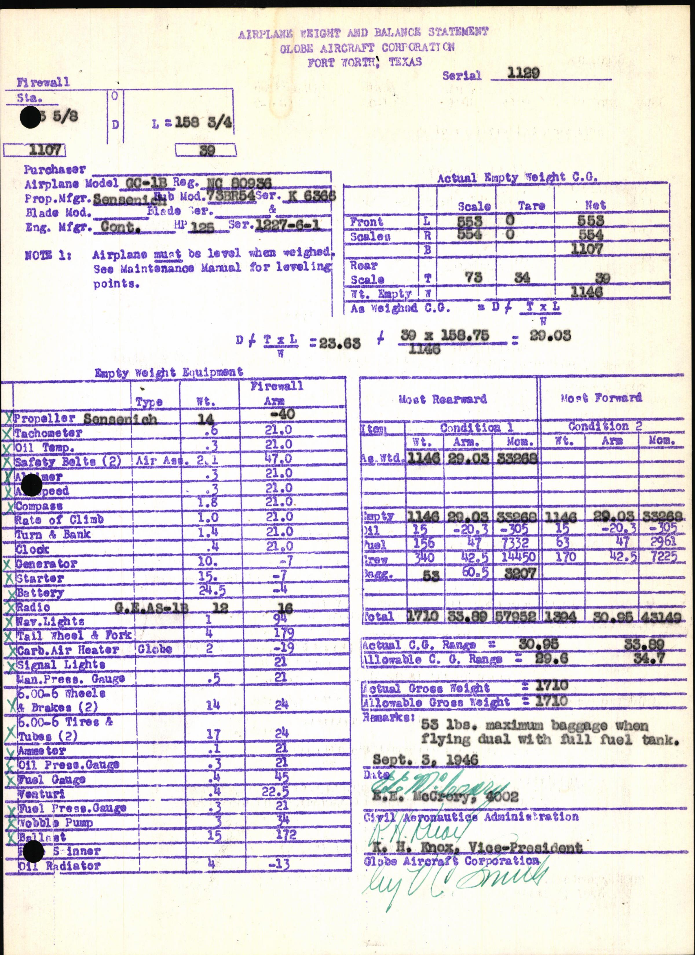 Sample page 5 from AirCorps Library document: Technical Information for Serial Number 1129
