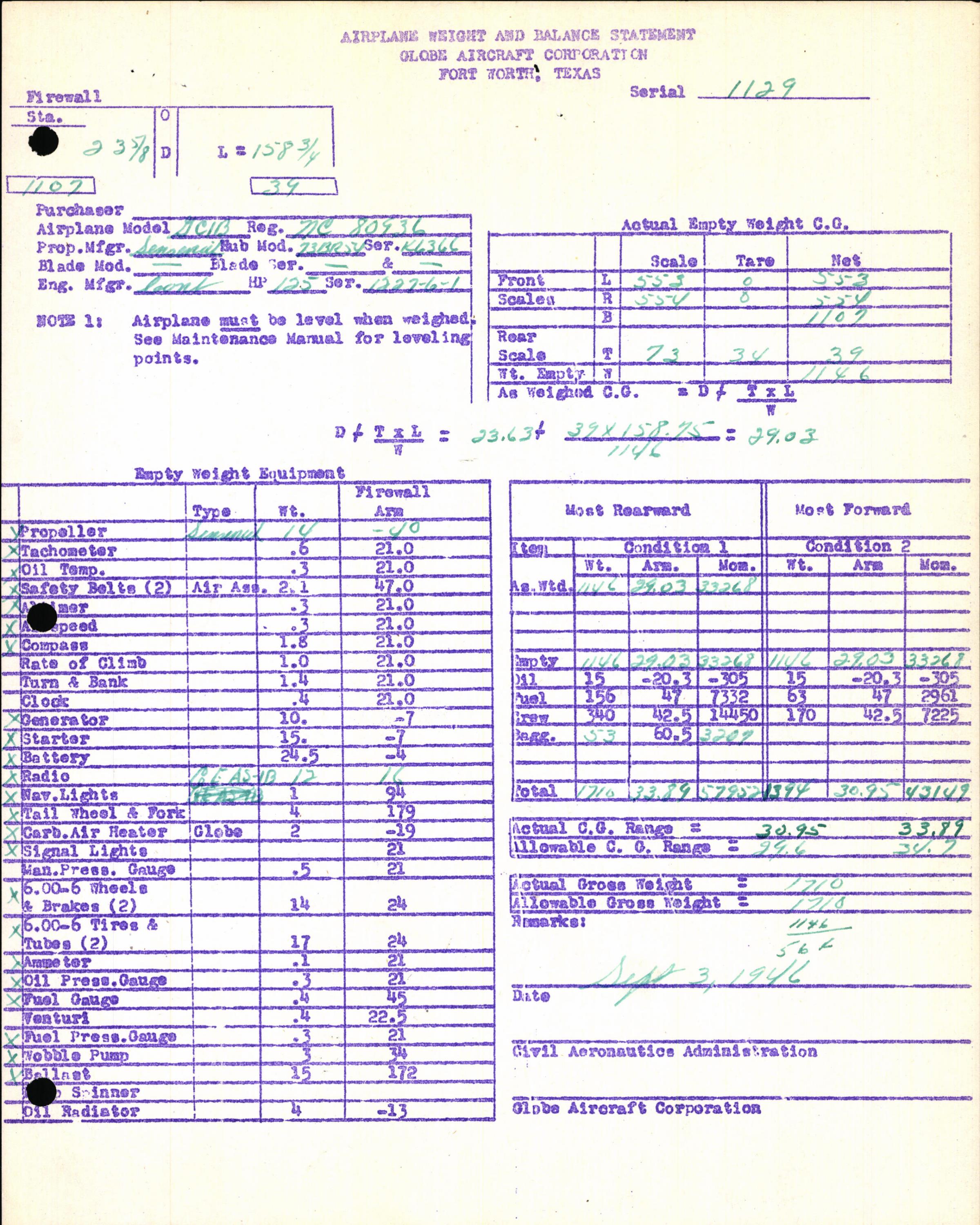 Sample page 7 from AirCorps Library document: Technical Information for Serial Number 1129