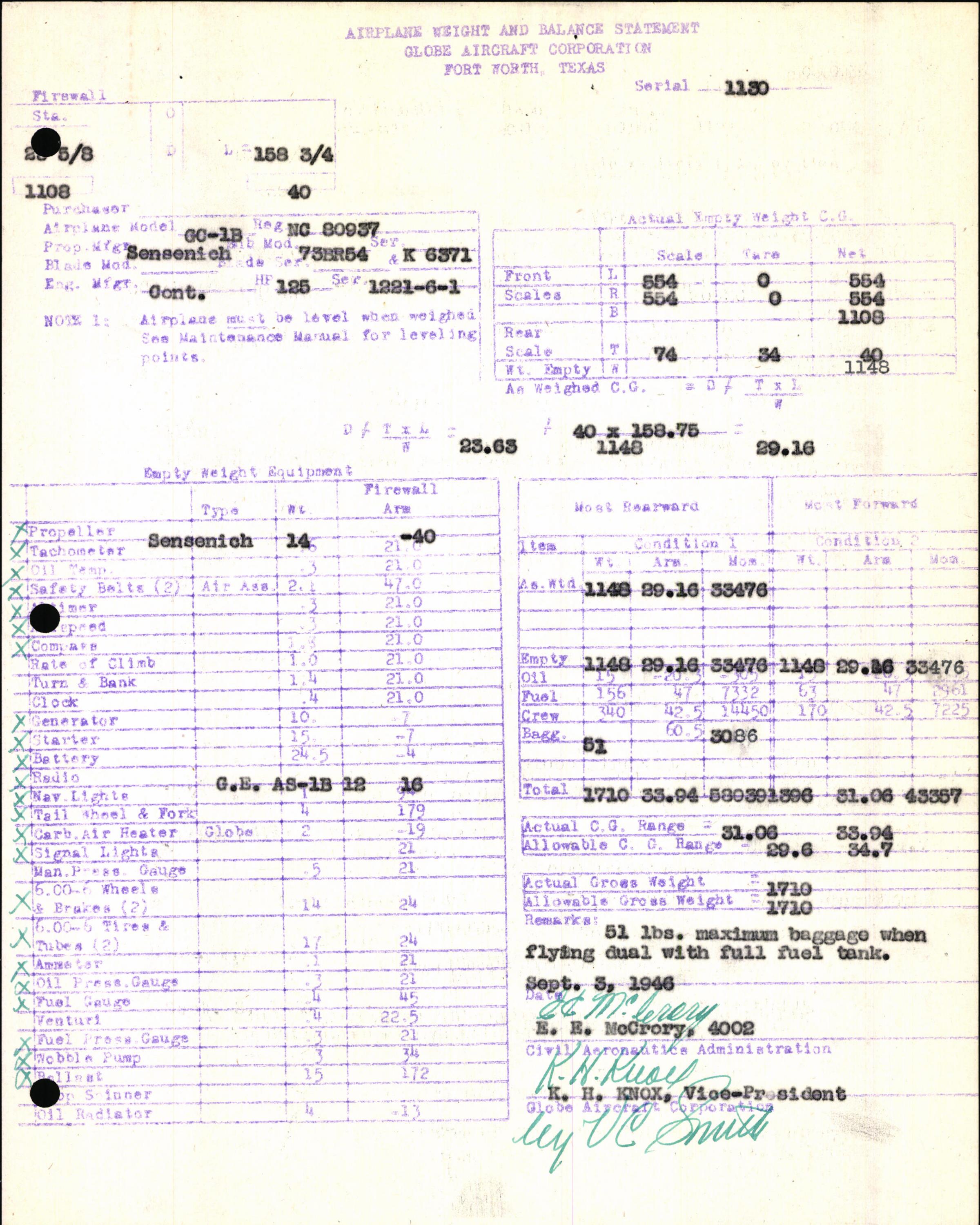 Sample page 5 from AirCorps Library document: Technical Information for Serial Number 1130