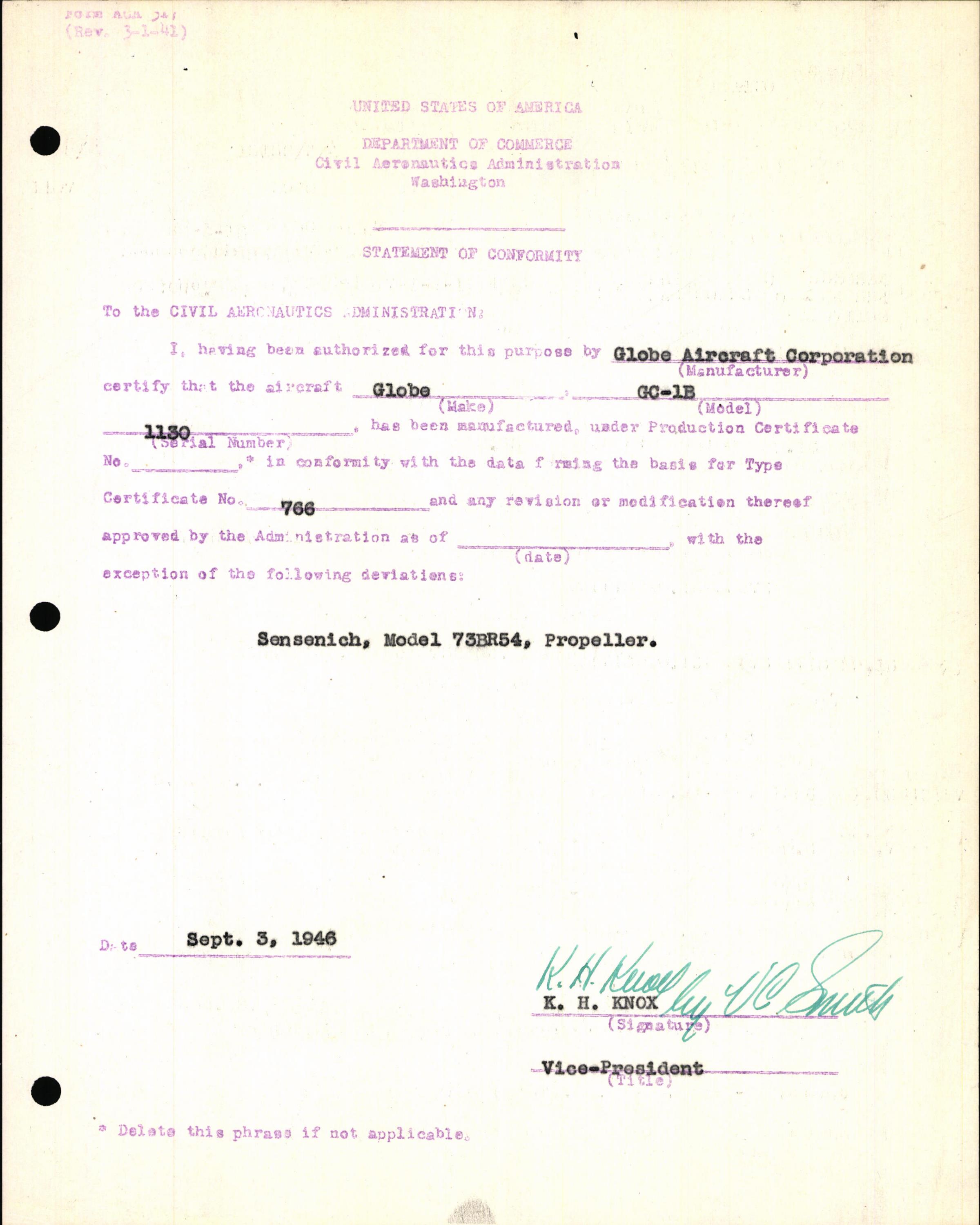 Sample page 7 from AirCorps Library document: Technical Information for Serial Number 1130