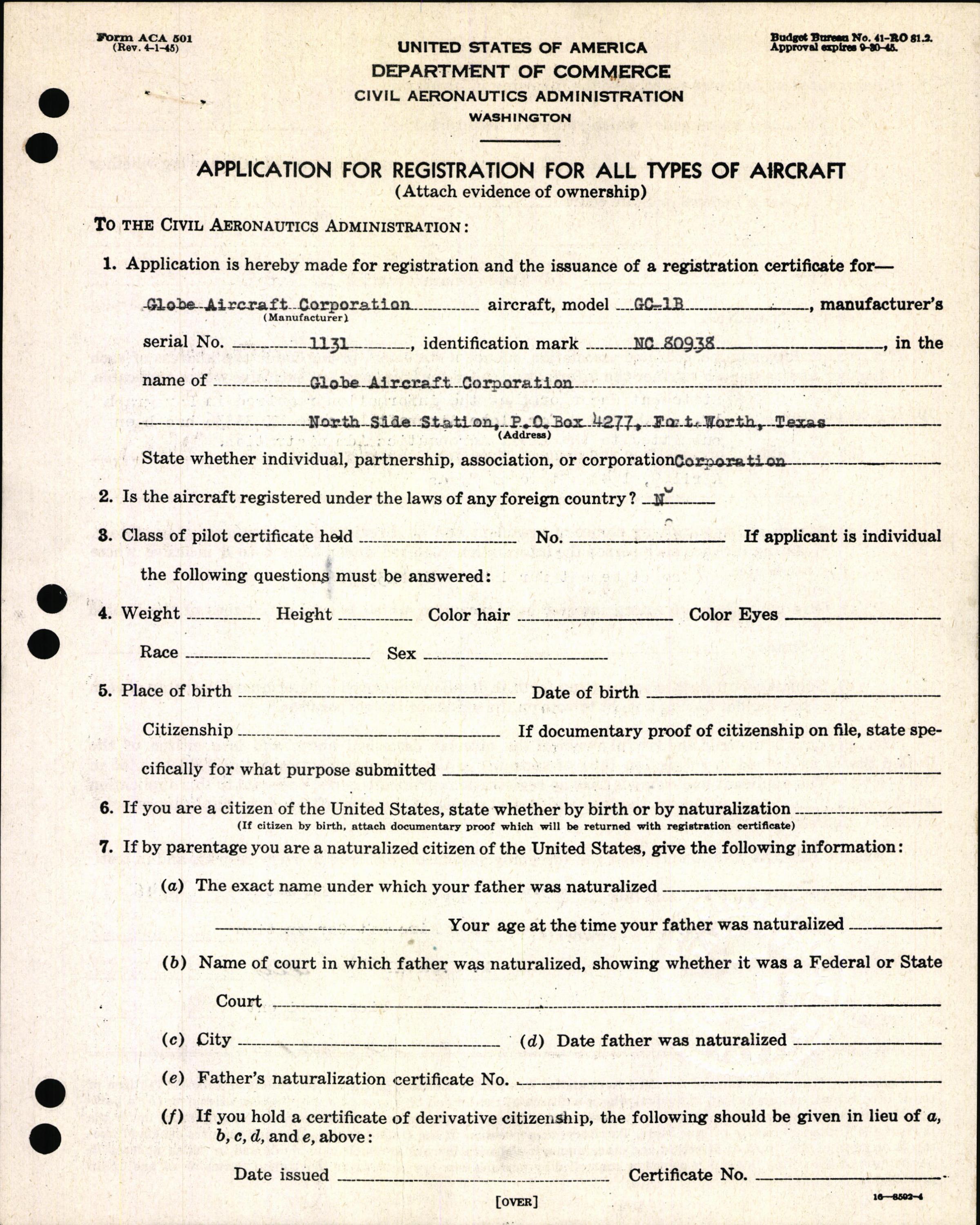Sample page 3 from AirCorps Library document: Technical Information for Serial Number 1131