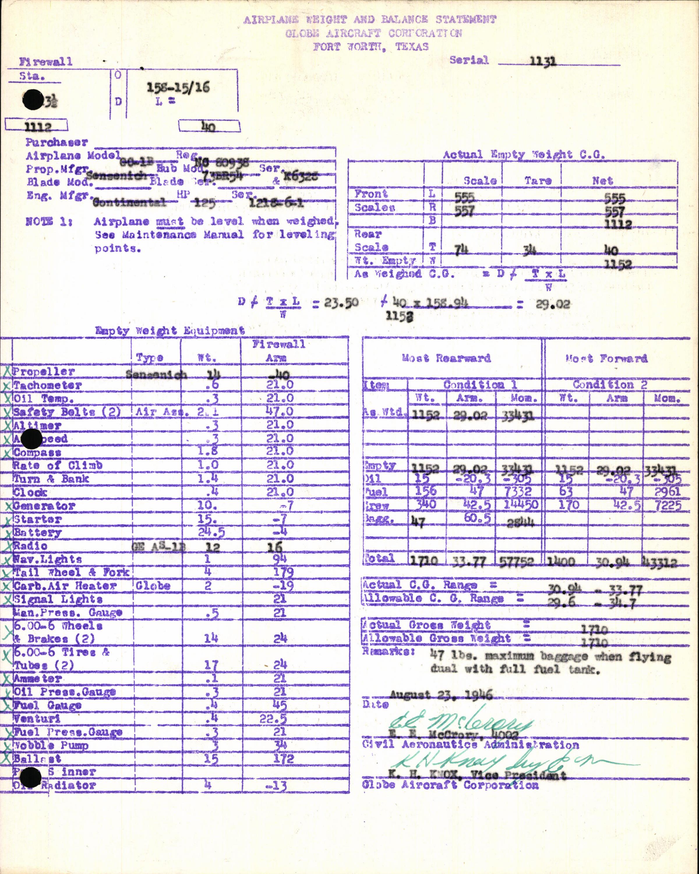Sample page 5 from AirCorps Library document: Technical Information for Serial Number 1131