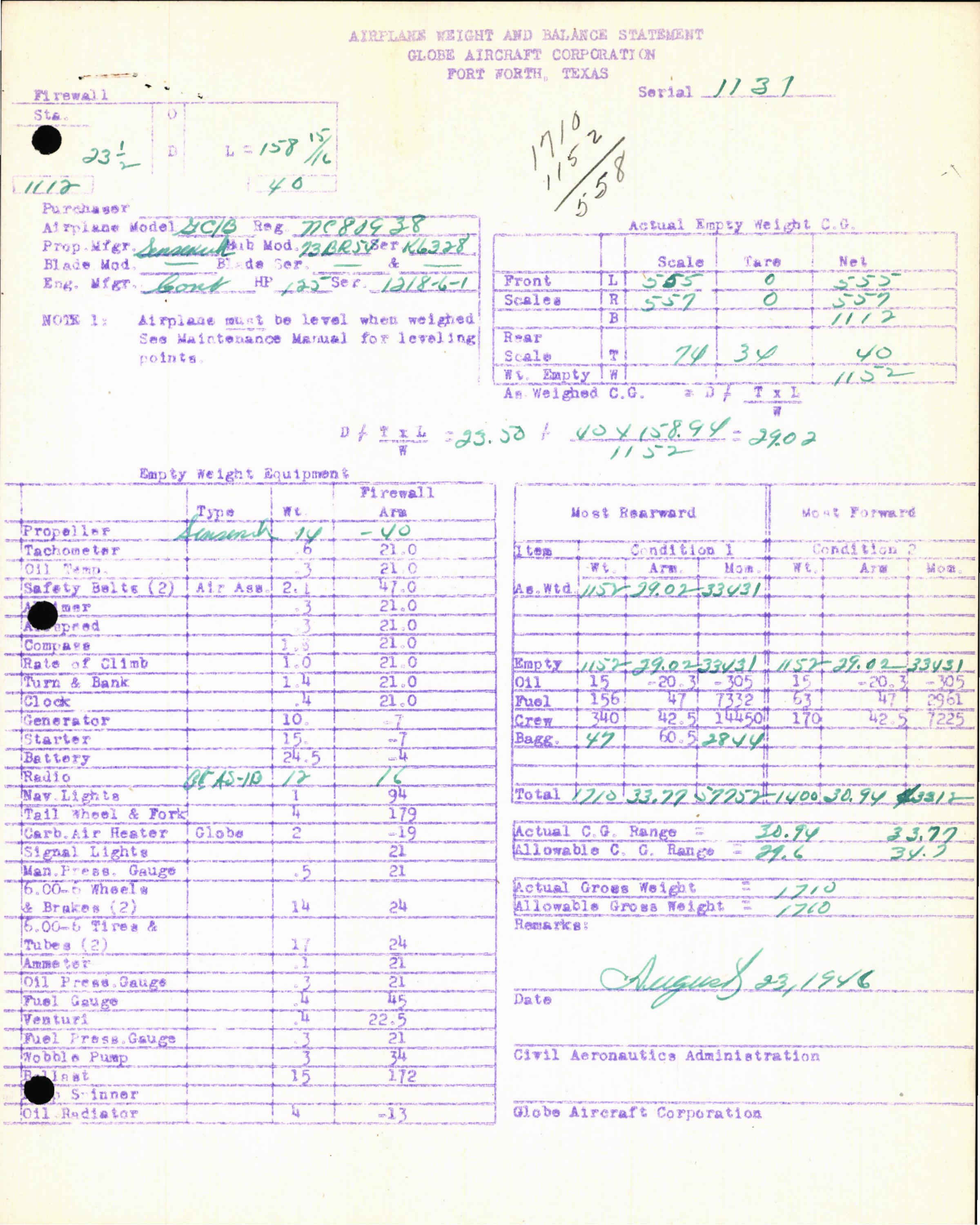 Sample page 7 from AirCorps Library document: Technical Information for Serial Number 1131