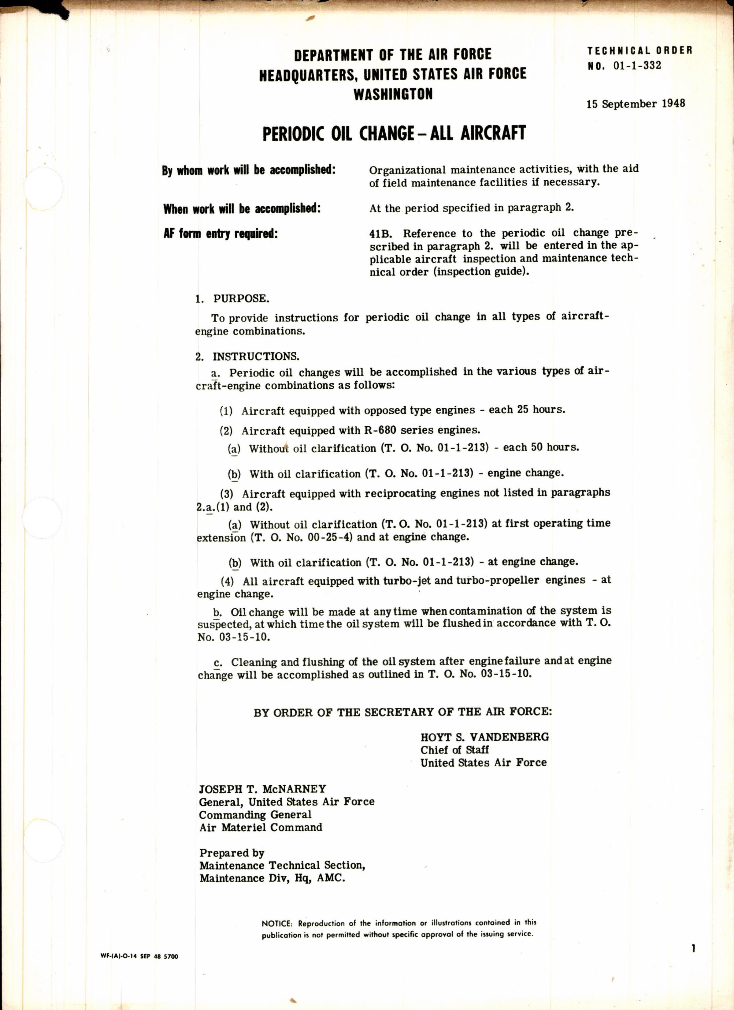 Sample page 1 from AirCorps Library document: Periodic Oil Change for All Aircraft