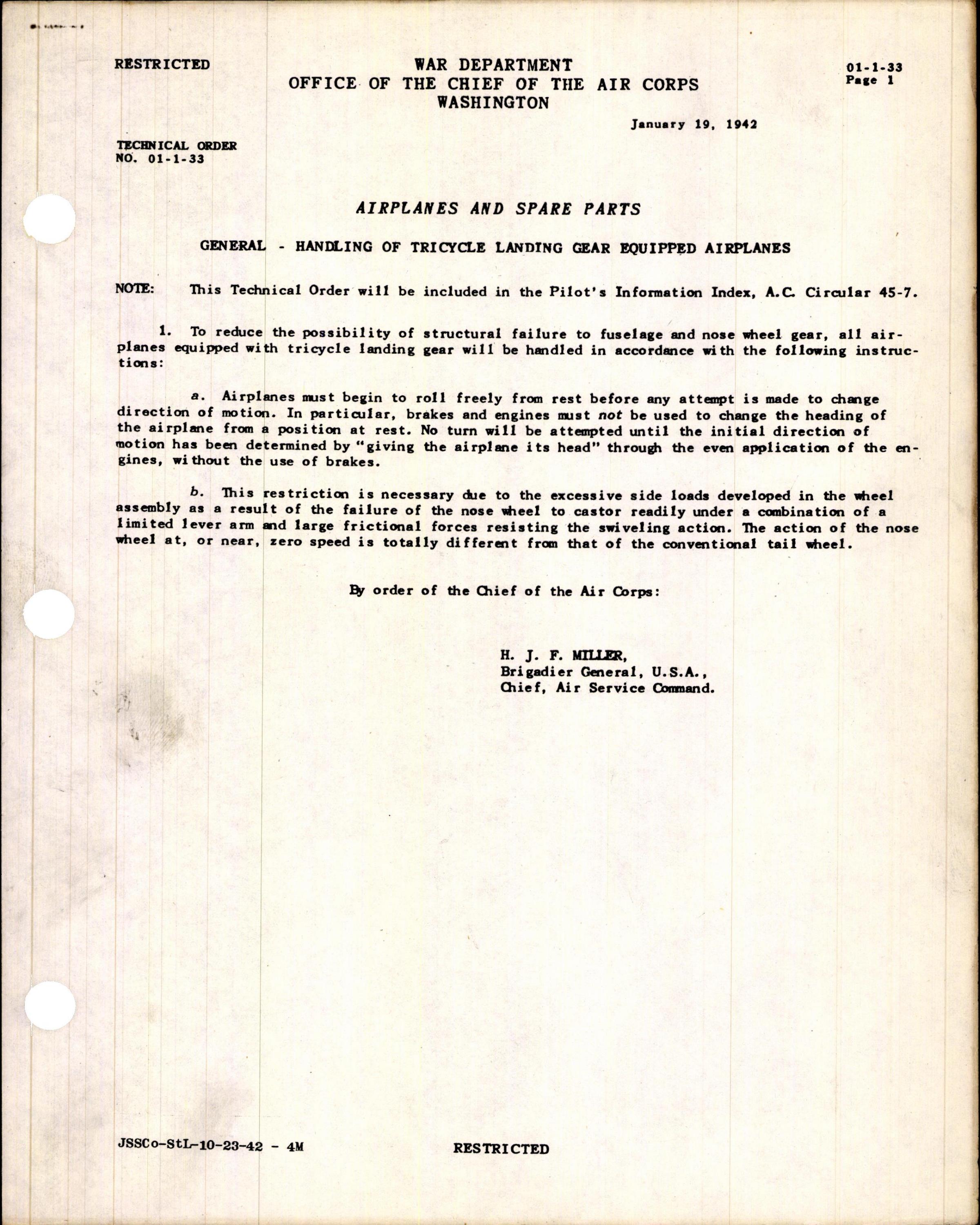 Sample page 1 from AirCorps Library document: Handling of Tricycle Gear Equipped Airplanes