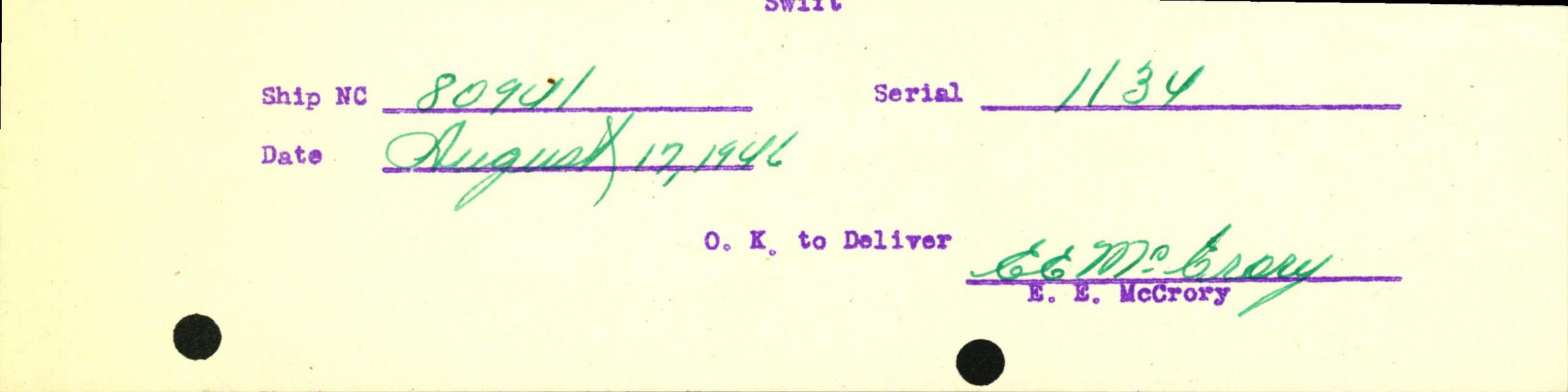 Sample page 3 from AirCorps Library document: Technical Information for Serial Number 1134